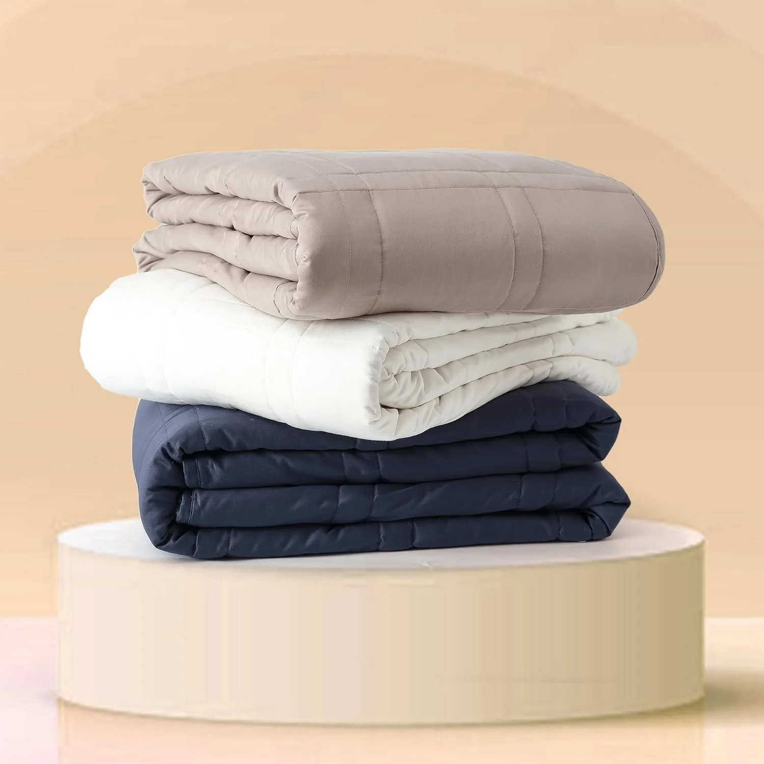 پتوی سنگین بالو برای بزرگسالان، 5.4 کیلوگرمی (رنگ سفید سنگی، 107x183 سانتی متر) | خنک و 100% پنبه | قابل شستشو در ماشین لباسشویی و خشک کن | پر شده با میکرو مهره های شیشه ای