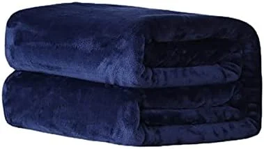 پتوی ضخیم دو طرفه Beauenty - فوق العاده نرم و گرم 200x160 سانتی متر، پتوی نرم و راحت برای تخت، مبل، مسافرت و دفتر کار، پولیشی، قابل شستشو در ماشین لباسشویی - رنگ روشن و بادوام (آبی تیره)