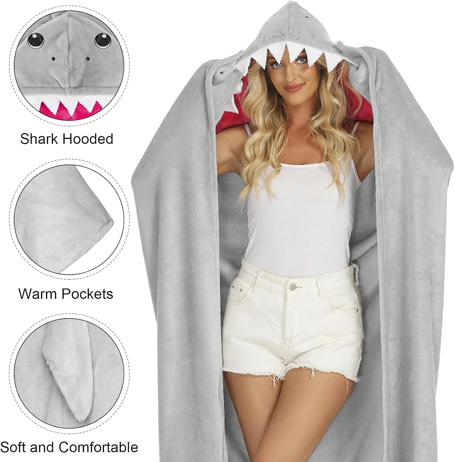 پتوی قابل حمل بچوآنیگل طرح کوسه، هدیه تولد برای زنان، پتوی دنج، پتوی بغلی، کوسه پشمالو (173 x 135 سانتی متر) پتوی قابل حمل بچوآنیگل طرح کوسه، هدیه تولد برای زنان، پتوی دنج، پتوی بغلی، کوسه پشمالو (173 x 135 سانتی متر)