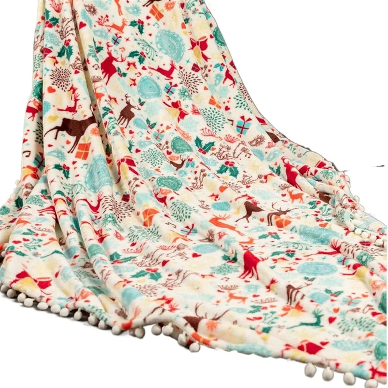 پتو طرح کریسمس AQHCGS با توپک های منگوله دار، نرم و گرم، پتوهای پشمی مرجانی، پتوهای پاییزی و زمستانی، رو تختی مبل