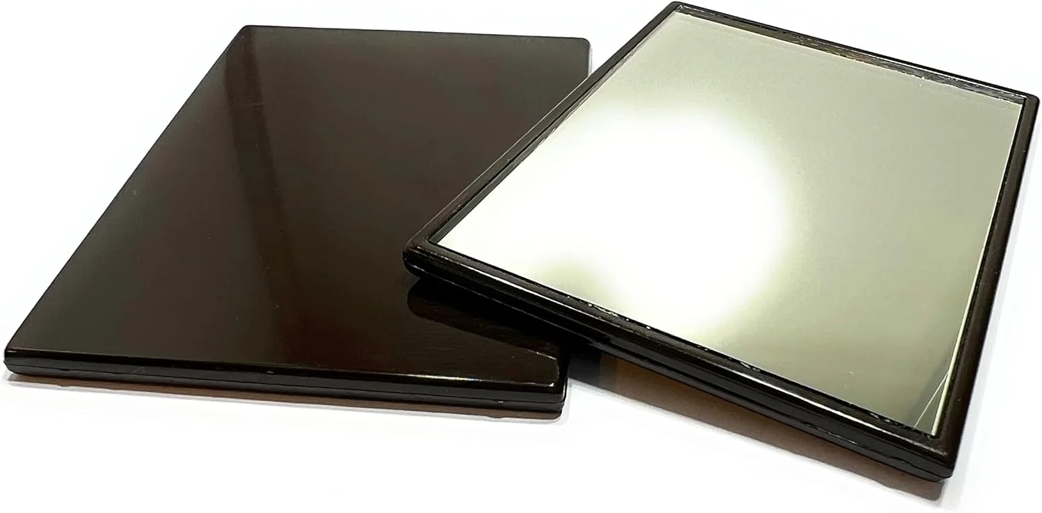 آینه جیبی مربع کوچک نیاویدا - آینه دستی، بدنه پلاستیکی، قاب قهوه ای هاوانا رنگ های کهربایی