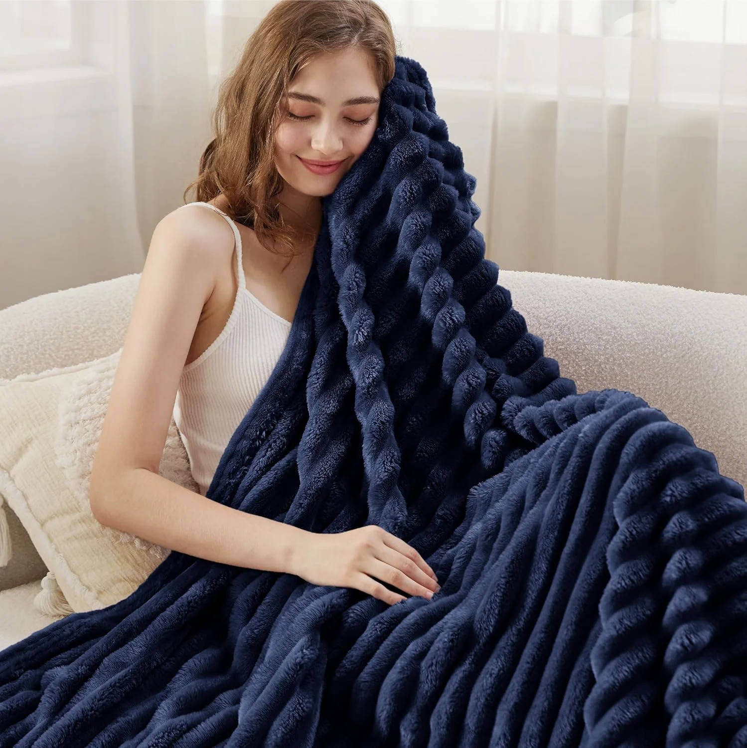 پتوی نرم و لطیف BEDSURE - پتوی پشمی نرم - پتوی ضخیم و دنج مناسب تخت و مبل، آبی، 150 x 200 سانتی متر