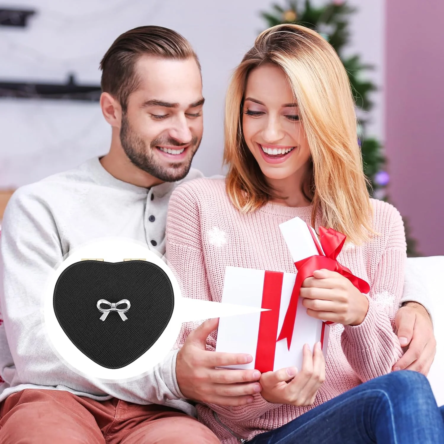 آینه تاشو جمع و جور Qianyu طرح قلب، دو طرفه با بزرگنمایی 1X/2X، آینه آرایشی کوچک و براق، با چرم PU، آینه آرایشی فوق العاده قابل حمل برای زنان، مناسب منزل، محل کار و مسافرت (طلایی)