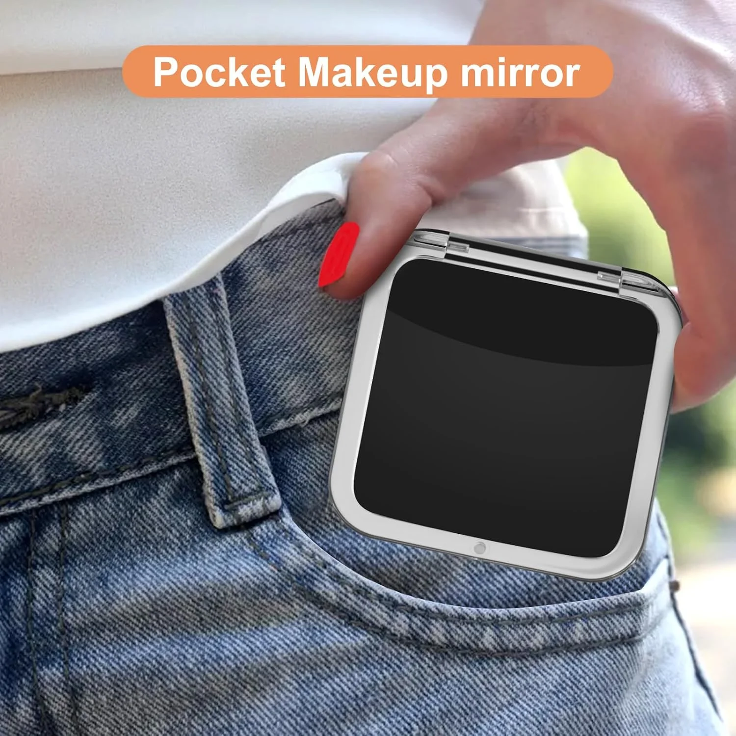 آینه آرایشی مسافرتی SANTOO با بزرگنمایی 15 برابر، آینه جیبی کوچک - دستی، تاشو و قابل حمل 2 طرفه با بزرگنمایی 15 برابر و 1 برابر برای کیف پول - مربع 3.3 x 3.3 اینچ (مشکی)