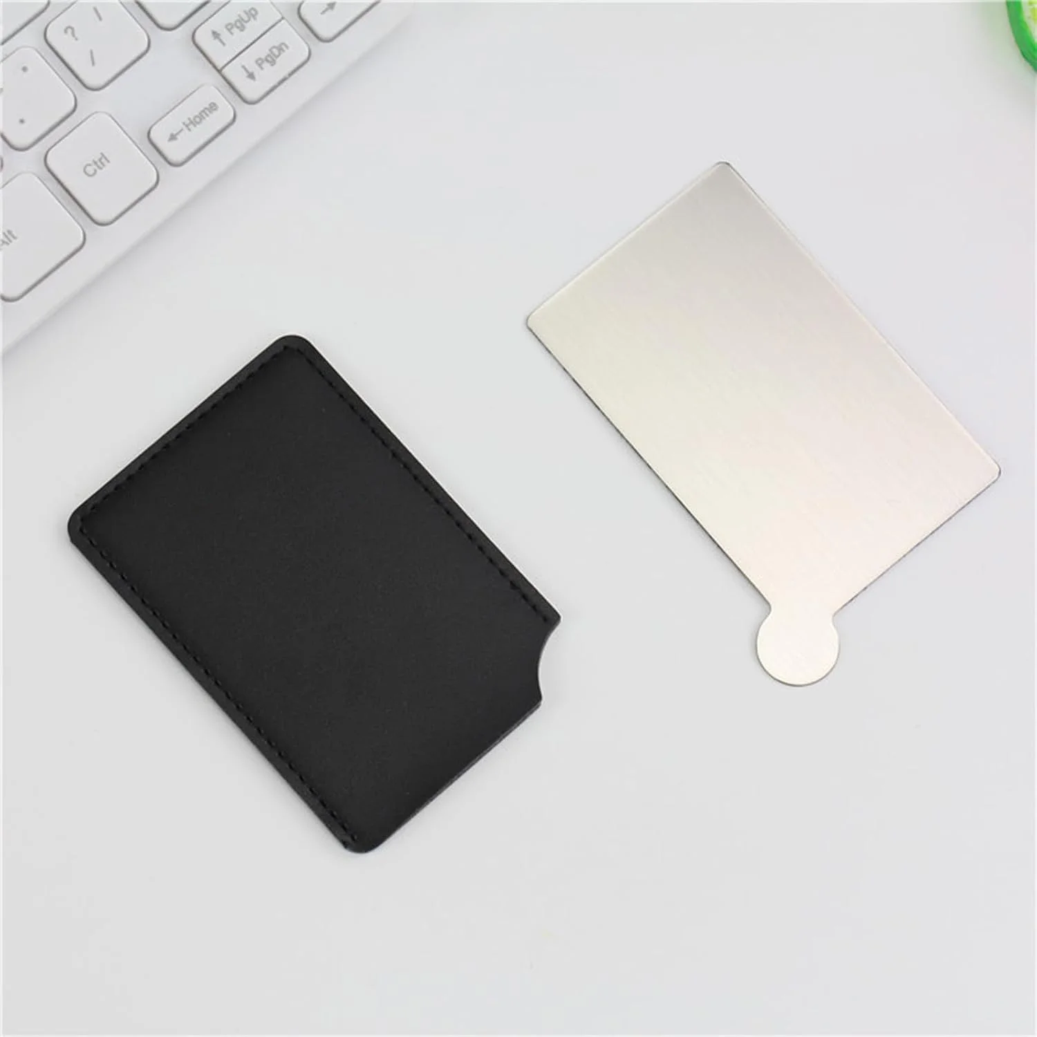 آینه کارتی استیل تزویق، 8 عددی، آینه کوچک نشکن کیف پول، آینه های مستطیلی کوچک دستی با کیف چرمی PU برای آرایش، زنان، مردان