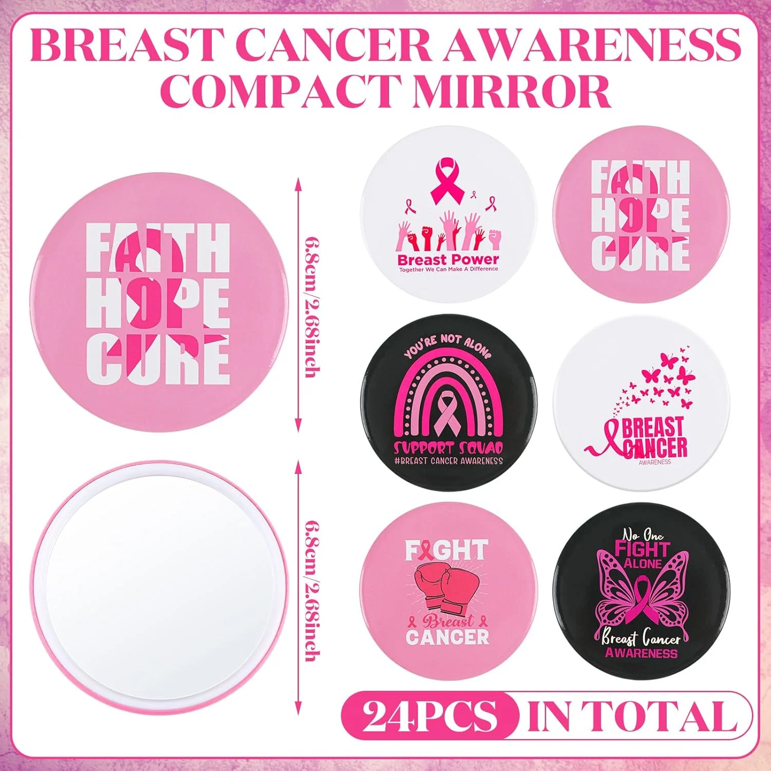 آینه جیبی آگاهی از سرطان سینه Soaoo، بسته 24 عددی، آینه آرایشی گرد قابل حمل، سایز کوچک 6.8 سانتی متر، لوازم جانبی آگاهی از سرطان سینه برای زنان آینه جیبی آگاهی از سرطان سینه Soaoo، بسته 24 عددی، آینه آرایشی گرد قابل حمل، سایز کوچک 6.8 سانتی متر، لوازم جانبی آگاهی از سرطان سینه برای زنان