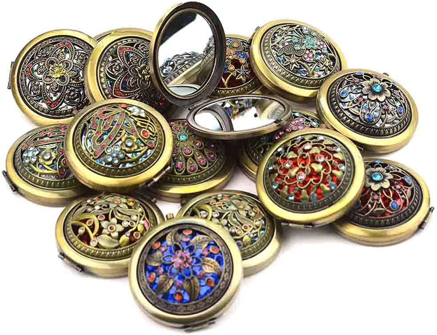 آینه آرایشی گرد جیبی فشرده اسپاتلوس، آینه دستی قابل حمل کوچک تاشو برای آرایش مسافرتی زنان و دختران (طرح تصادفی) (بسته 1 عددی)