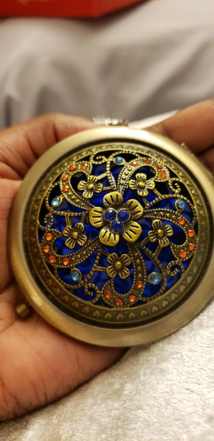 آینه آرایشی گرد جیبی فشرده اسپاتلوس، آینه دستی قابل حمل کوچک تاشو برای آرایش مسافرتی زنان و دختران (طرح تصادفی) (بسته 1 عددی)