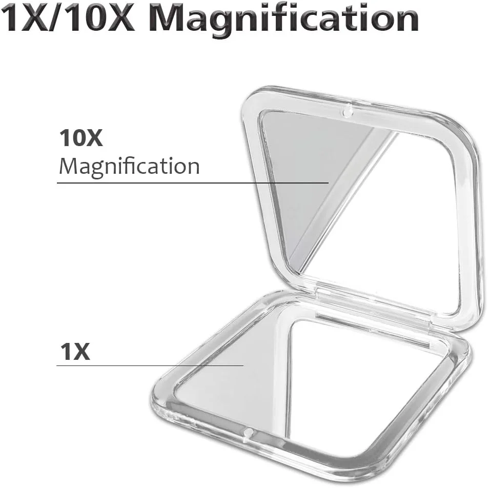 آینه جیبی تاشو ذره بینی SNOWFLAKES - آینه آرایشی کوچک دو طرفه با بزرگنمایی 1x/10x، آینه دستی قابل حمل برای مسافرت و کیف (بنفش)