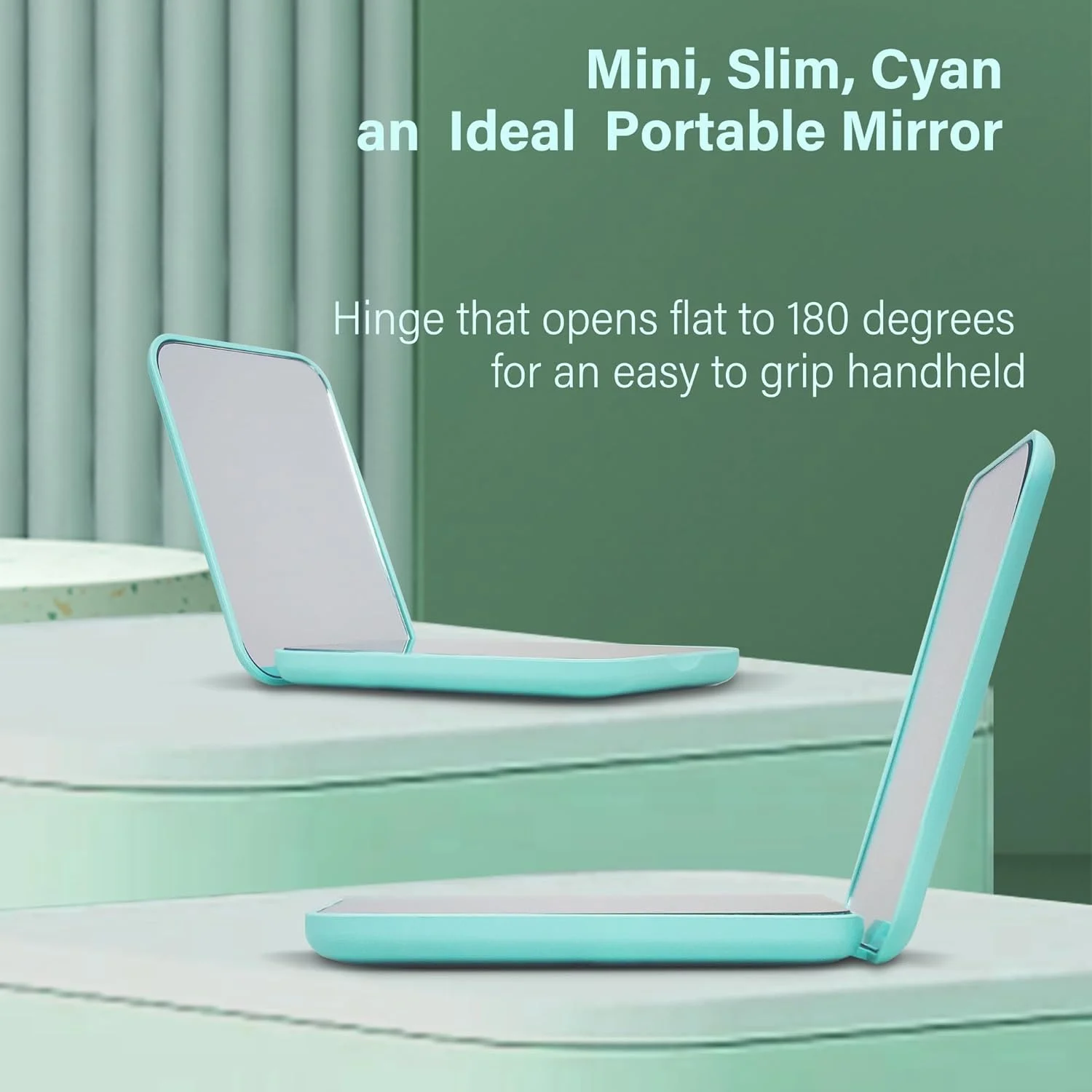 آینه جیبی کوچک مسافرتی LED قابل حمل SNOWFLAKES - دو طرفه بزرگنمایی 1X/3X، طراحی تاشو، آینه کوچک دستی روشن شونده برای کیف پول به رنگ سبز.