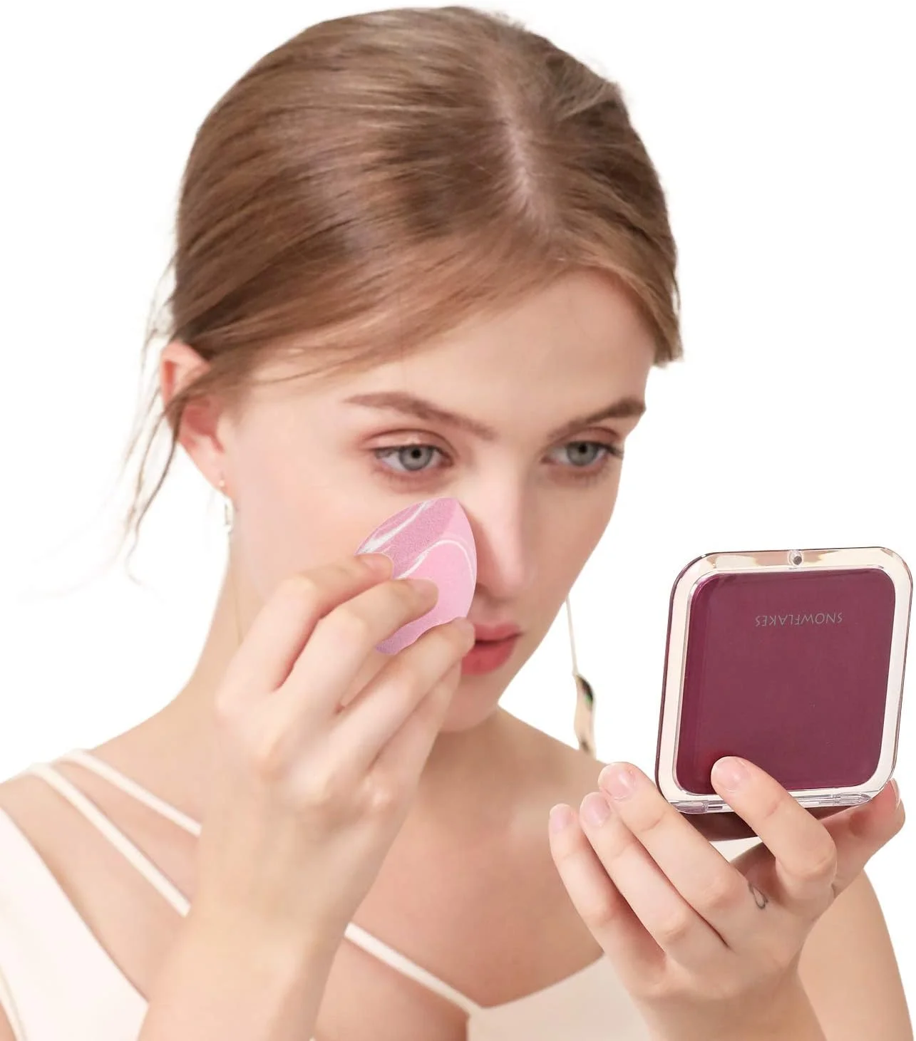 آینه جیبی تاشو ذره بینی SNOWFLAKES - آینه آرایشی کوچک دو طرفه با بزرگنمایی 1x/10x، آینه دستی قابل حمل برای مسافرت و کیف (بنفش)