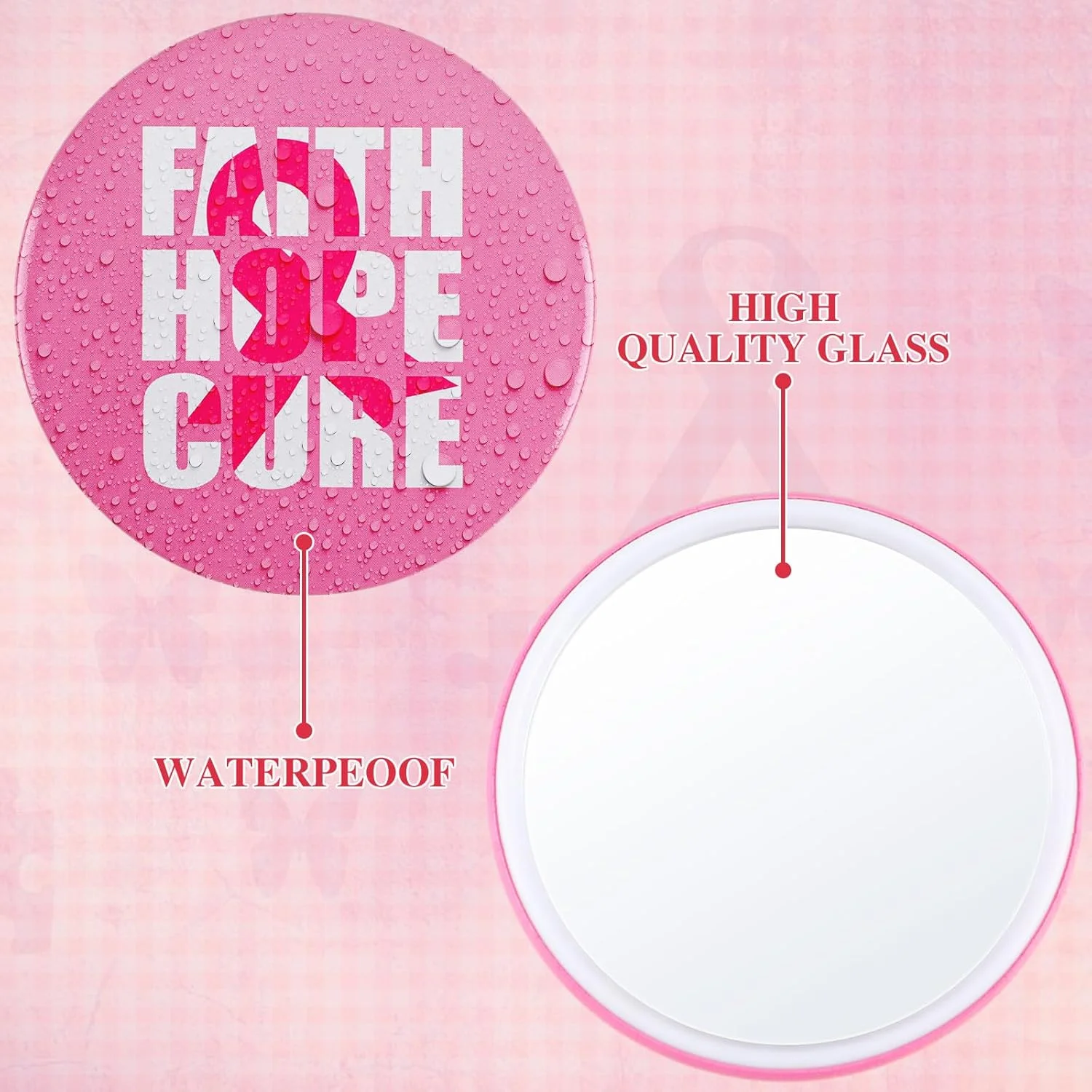 آینه جیبی آگاهی از سرطان سینه Soaoo، بسته 24 عددی، آینه آرایشی گرد قابل حمل، سایز کوچک 6.8 سانتی متر، لوازم جانبی آگاهی از سرطان سینه برای زنان آینه جیبی آگاهی از سرطان سینه Soaoo، بسته 24 عددی، آینه آرایشی گرد قابل حمل، سایز کوچک 6.8 سانتی متر، لوازم جانبی آگاهی از سرطان سینه برای زنان