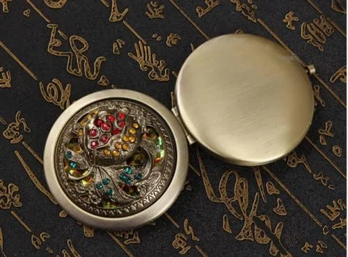 آینه آرایشی گرد جیبی فشرده اسپاتلوس، آینه دستی قابل حمل کوچک تاشو برای آرایش مسافرتی زنان و دختران (طرح تصادفی) (بسته 1 عددی)