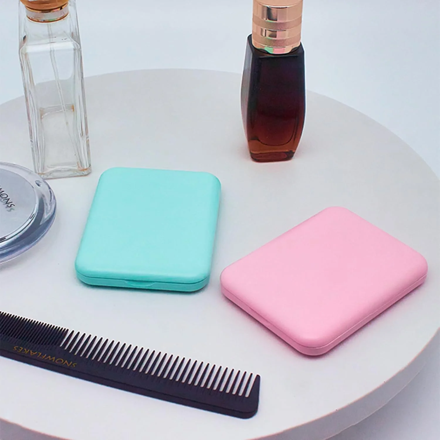 SNOWFLAKES آینه آرایشی جیبی LED تاشو و قابل حمل - دو طرفه بزرگنمایی 1X/3X، طراحی تاشو، آینه کوچک دستی روشن شونده برای کیف پول، صورتی