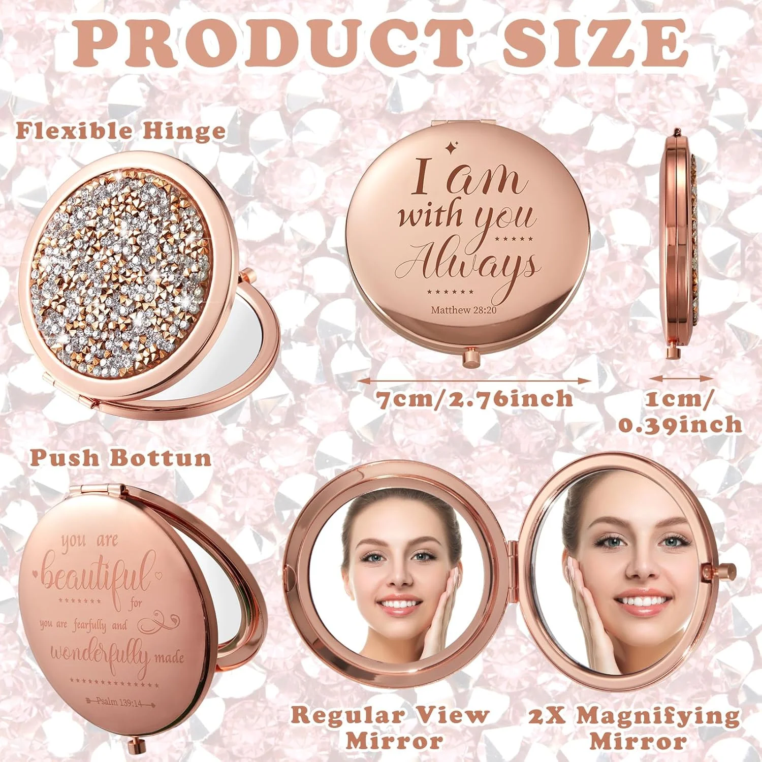 آینه آرایشی جیبی مسیحی Thyle، 12 عددی، با طرح آیات کتاب مقدس، هدیه ای الهام بخش برای تولد، هدیه مذهبی غسل تعمید برای همکاران، معلمان، کارمندان، مناسب برای مسافرت (رنگی)