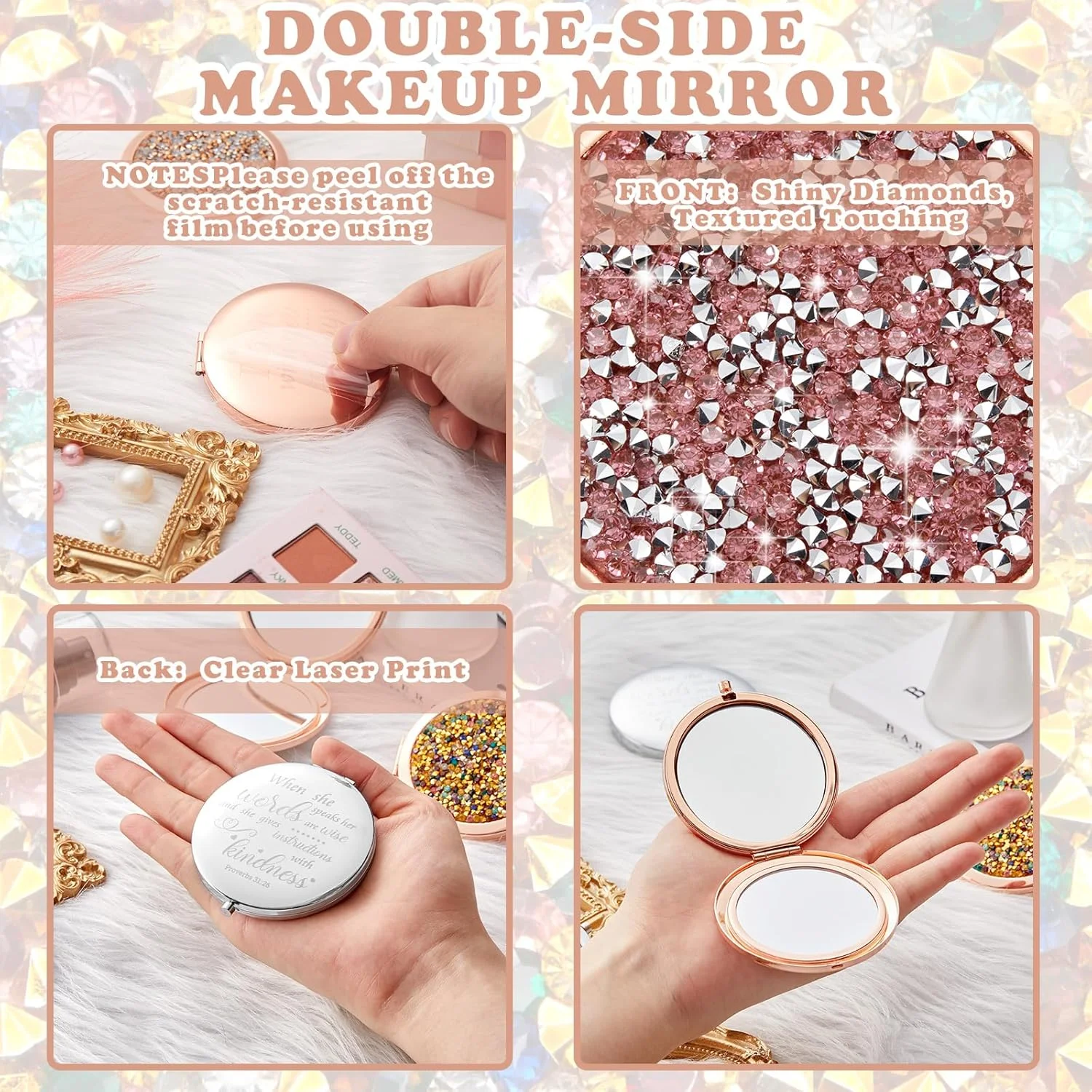 آینه آرایشی جیبی مسیحی Thyle، 12 عددی، با طرح آیات کتاب مقدس، هدیه ای الهام بخش برای تولد، هدیه مذهبی غسل تعمید برای همکاران، معلمان، کارمندان، مناسب برای مسافرت (رنگی)