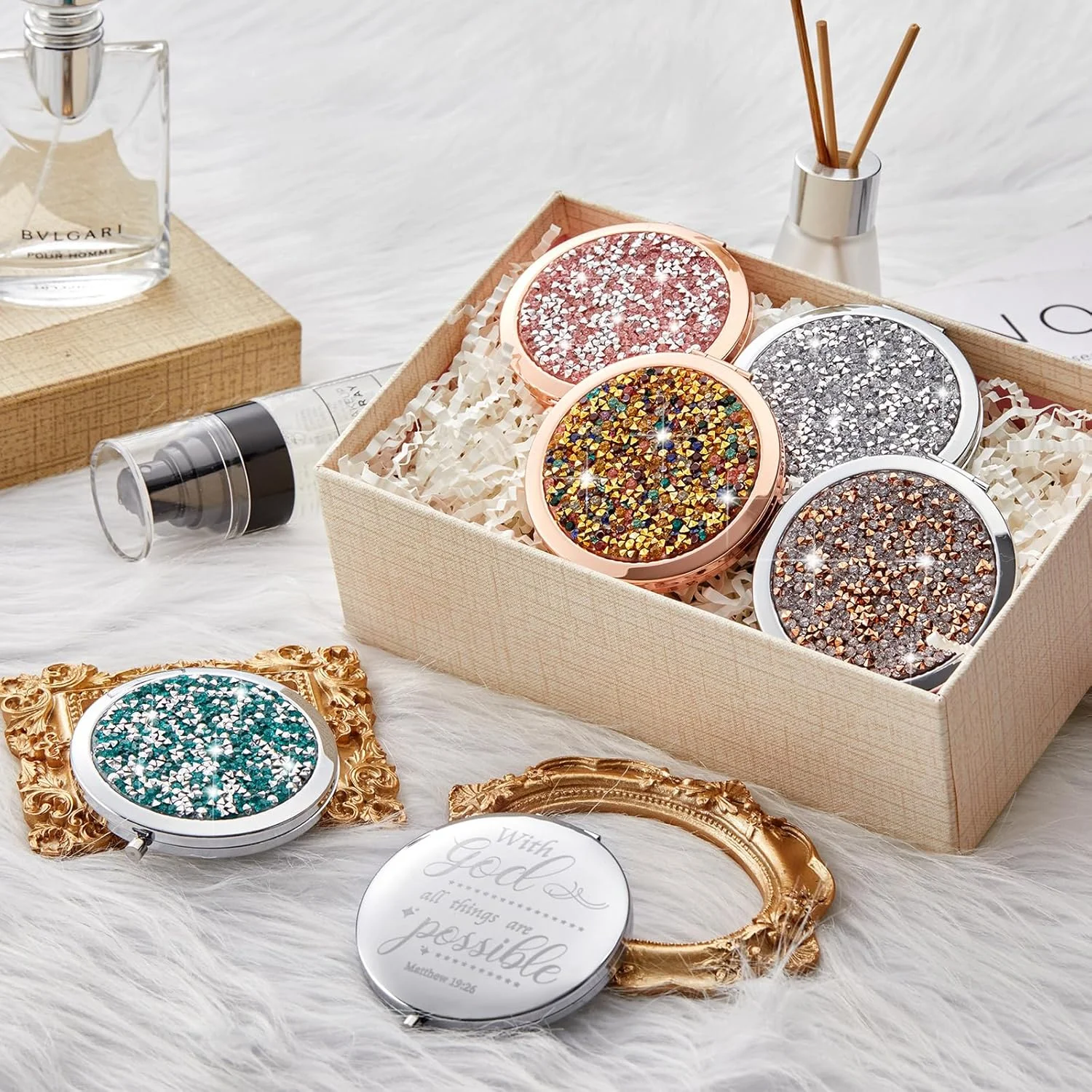 آینه آرایشی جیبی مسیحی Thyle، 12 عددی، با طرح آیات کتاب مقدس، هدیه ای الهام بخش برای تولد، هدیه مذهبی غسل تعمید برای همکاران، معلمان، کارمندان، مناسب برای مسافرت (رنگی)