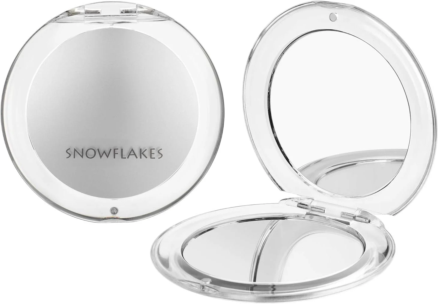 آینه جیبی تاشو ذره بینی SNOWFLAKES - آینه کوچک دستی مسافرتی، دو طرفه با بزرگنمایی 1x/10x، آینه قابل حمل برای کیف دستی (نقره ای)