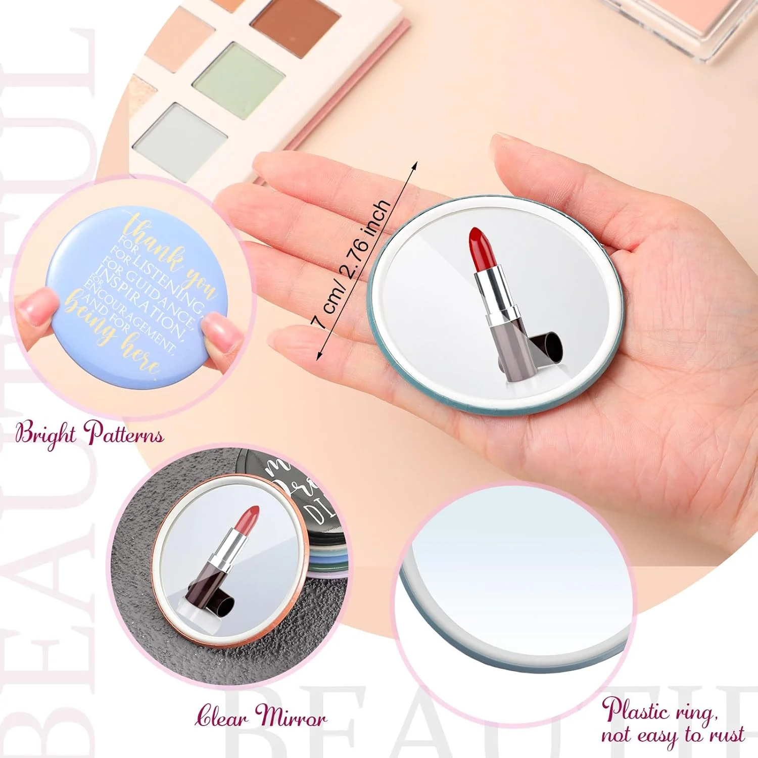 مجموعه 30 عددی آینه آرایشی کوچک انگیزشی Thyle به همراه تگ های تشکر و کیسه های ارگانزا بند دار، آینه مسافرتی قابل حمل، آینه دستی جیبی، هدیه تشکر و قدردانی برای خانم ها، مهمانی عروسی