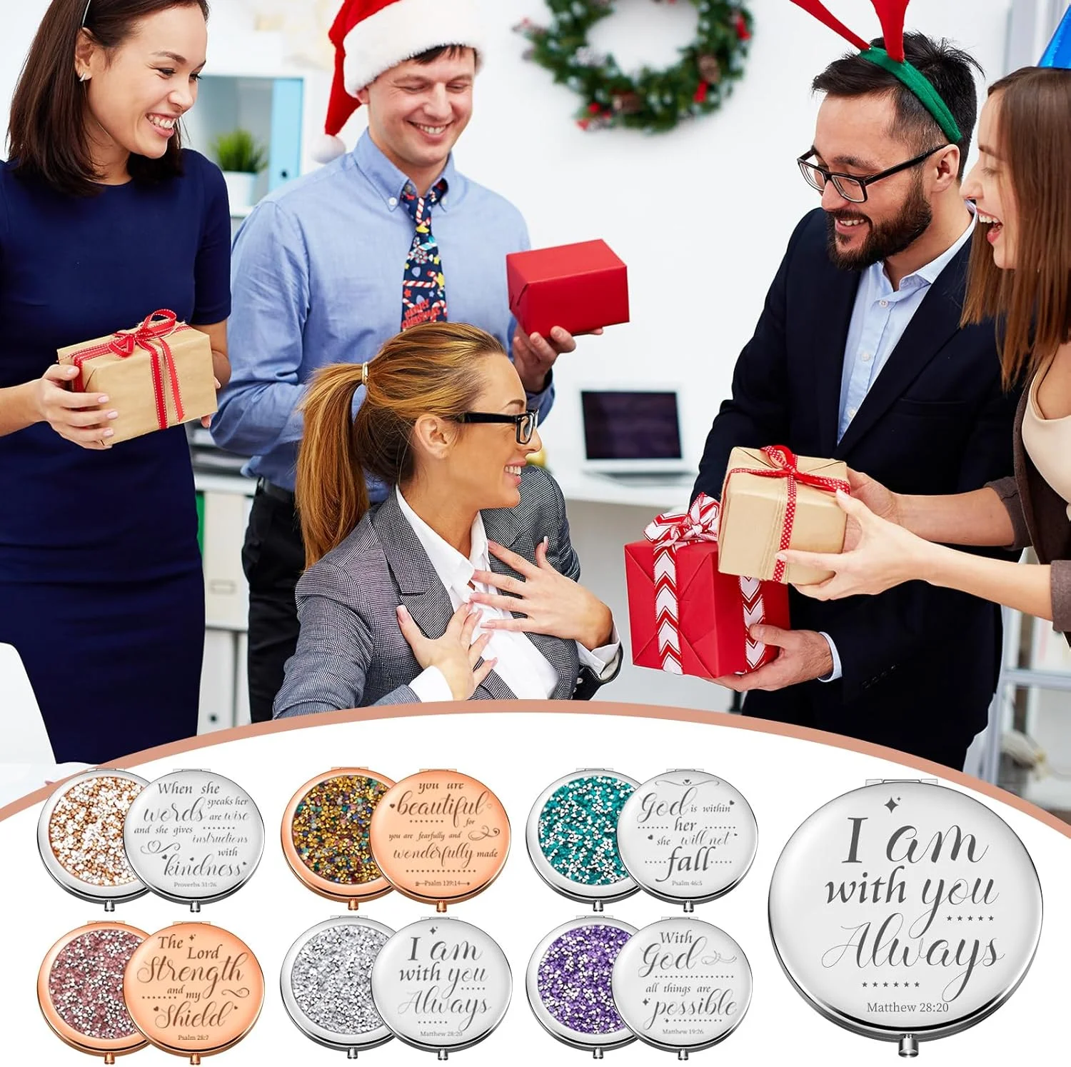 آینه آرایشی جیبی مسیحی Thyle، 12 عددی، با طرح آیات کتاب مقدس، هدیه ای الهام بخش برای تولد، هدیه مذهبی غسل تعمید برای همکاران، معلمان، کارمندان، مناسب برای مسافرت (رنگی)