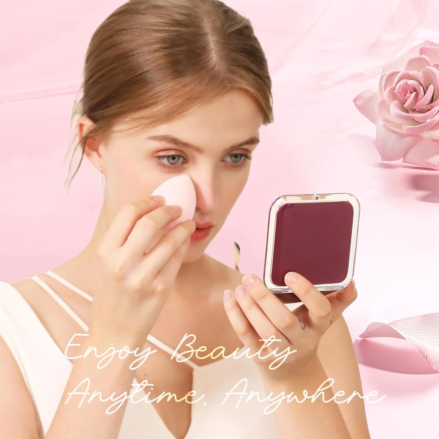 آینه آرایشی دو طرفه مسافرتی SNOWFLAKES - بزرگنمایی 1x/15x - آینه جیبی مربعی کوچک 8.4x8.4 سانتی متر - آینه تاشو دستی (بنفش)