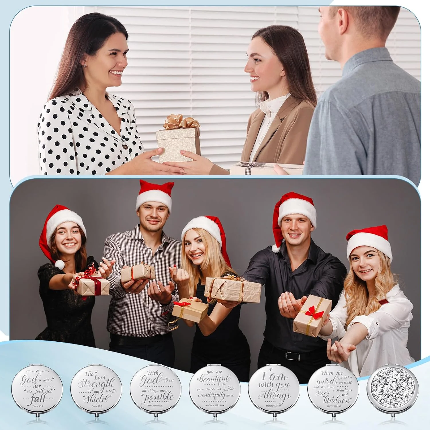 آینه آرایشی تایل 12 عددی با طرح آیات انجیل، هدیه ای الهام بخش برای تولد، غسل تعمید، معلمان، کارمندان و مسافرت (نقره ای) آینه آرایشی تایل 12 عددی با طرح آیات انجیل، هدیه ای الهام بخش برای تولد، غسل تعمید، معلمان، کارمندان و مسافرت (نقره ای)