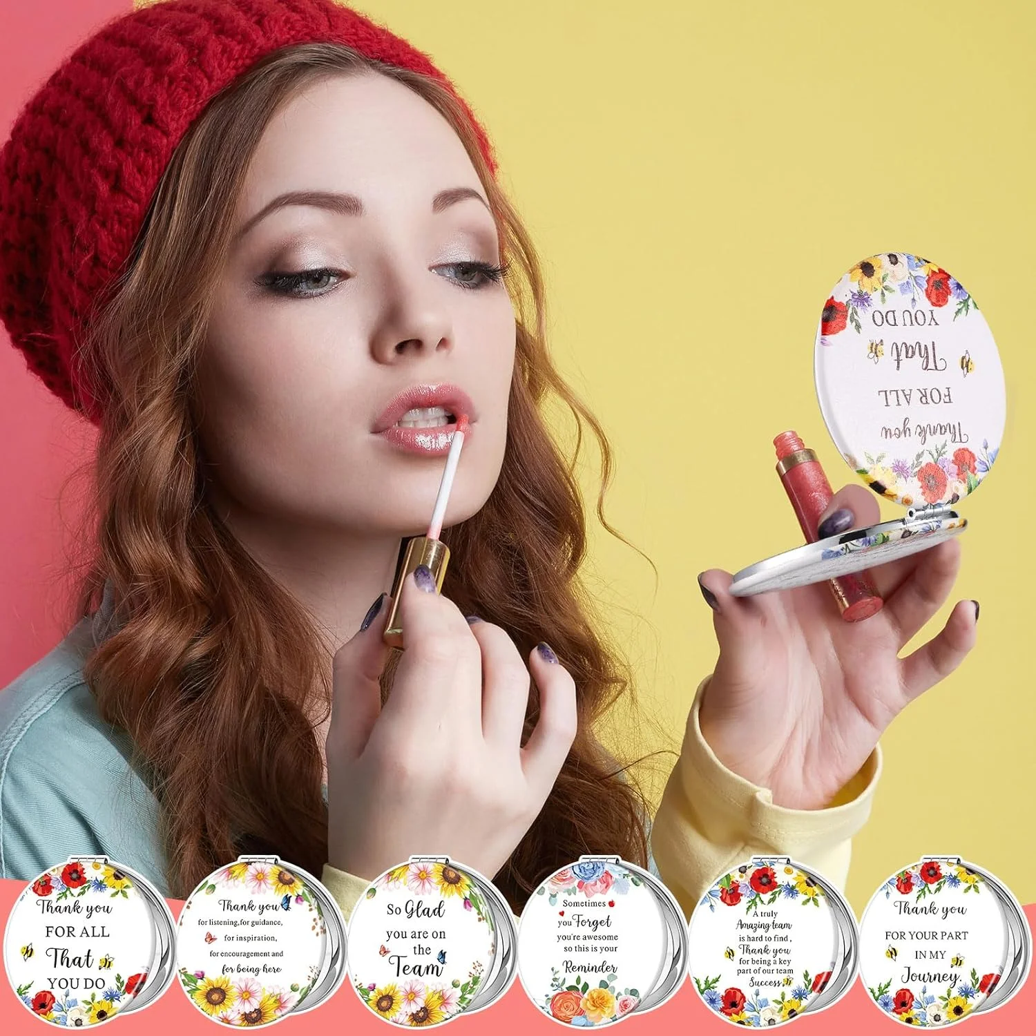 Sintuff 12 Pcs Inspirational Compact Mirror Bulk Thank You Gift Appreciation Gift Pocket Mirror for Women Folding Handheld Double Sided Mirror 1x/2x Gift for Women Coworker Employee Nurse