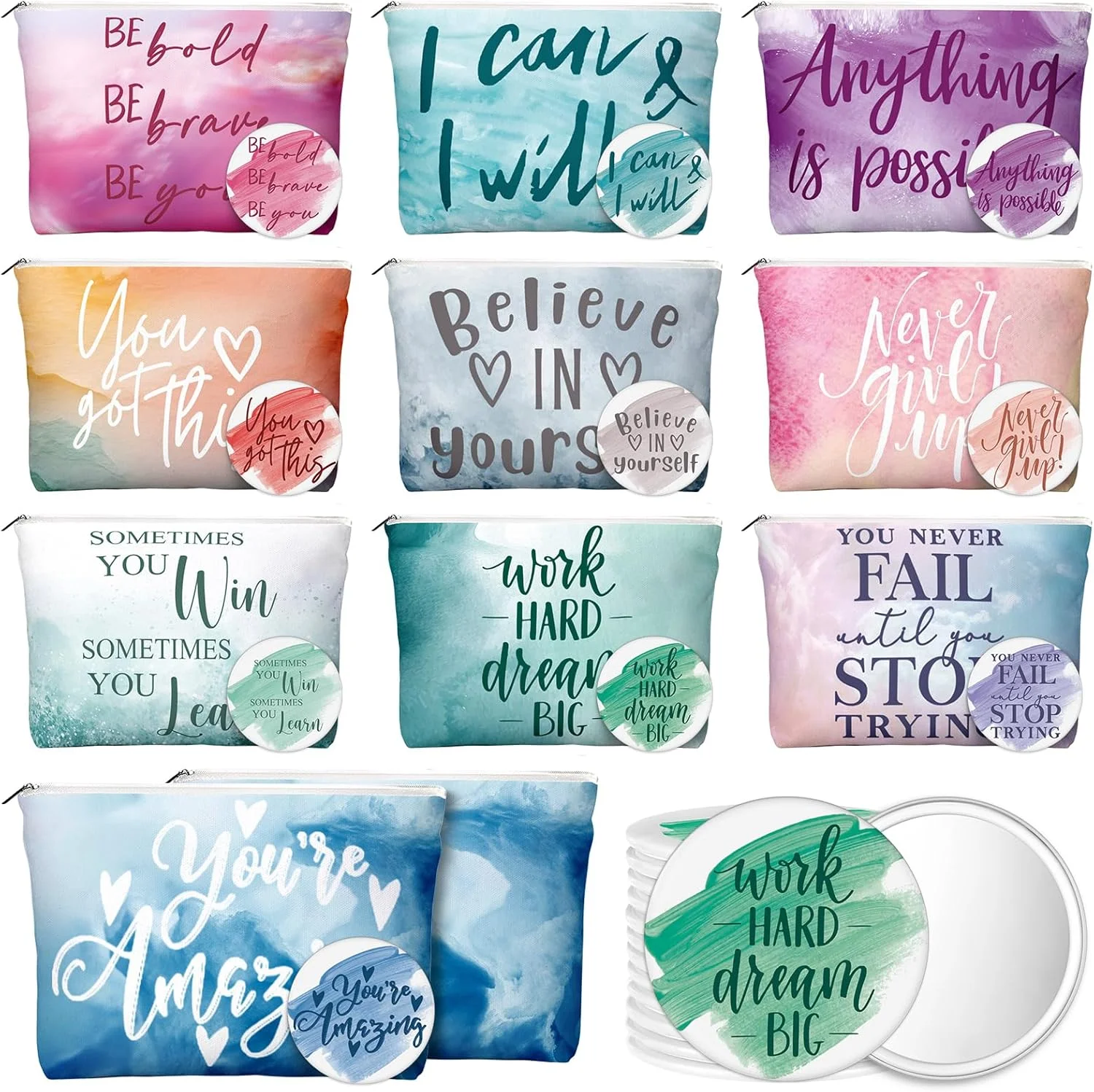 ورکرافت 40 عدد کیف آرایشی بوم الهام بخش هدیه قدردانی از کارمند، آینه های فشرده، کیف لوازم آرایشی فله، آینه قابل حمل، هدیه تشکر از زنان، رئیس، دستیار پزشکی، کریسمس (انگیزشی)