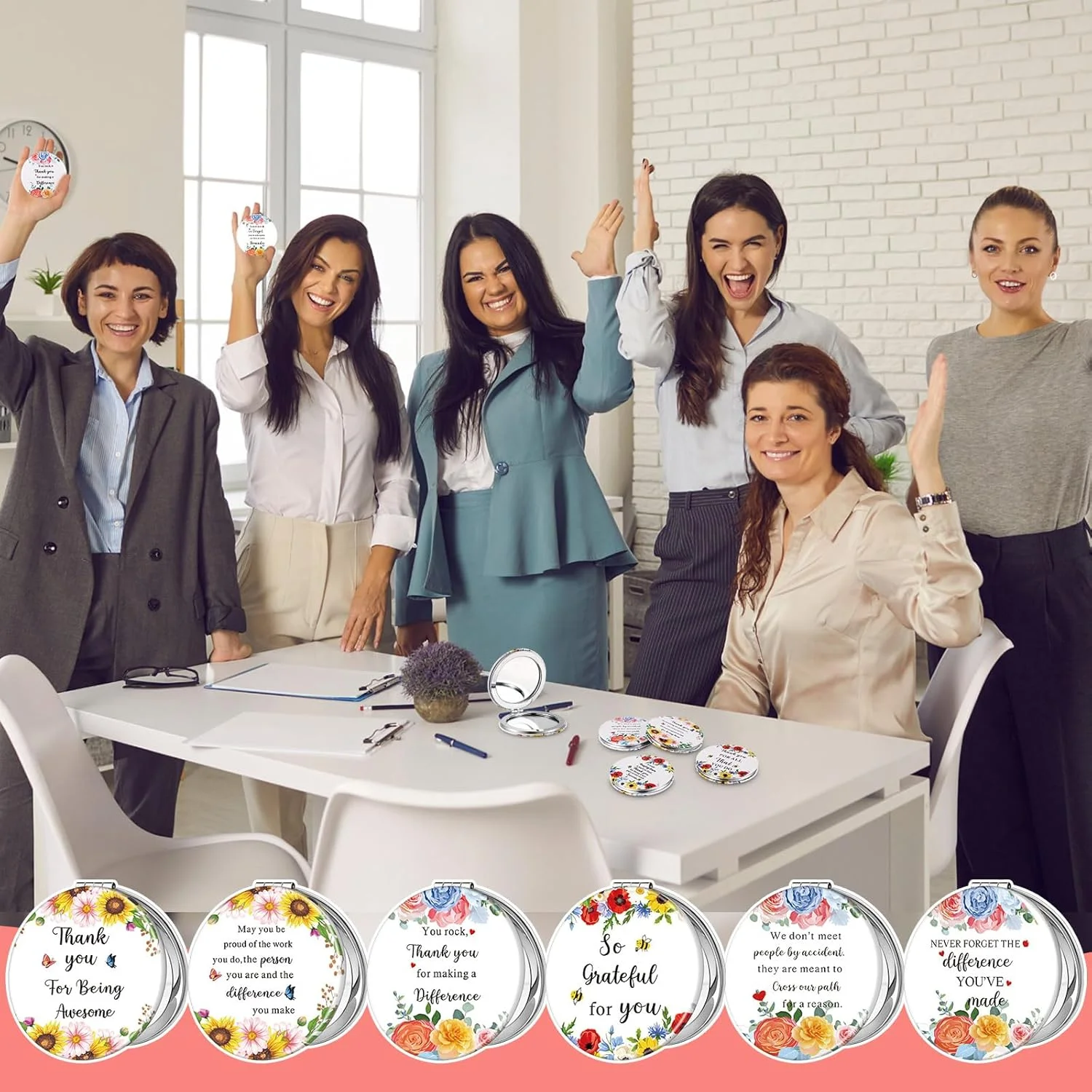 Sintuff 12 Pcs Inspirational Compact Mirror Bulk Thank You Gift Appreciation Gift Pocket Mirror for Women Folding Handheld Double Sided Mirror 1x/2x Gift for Women Coworker Employee Nurse