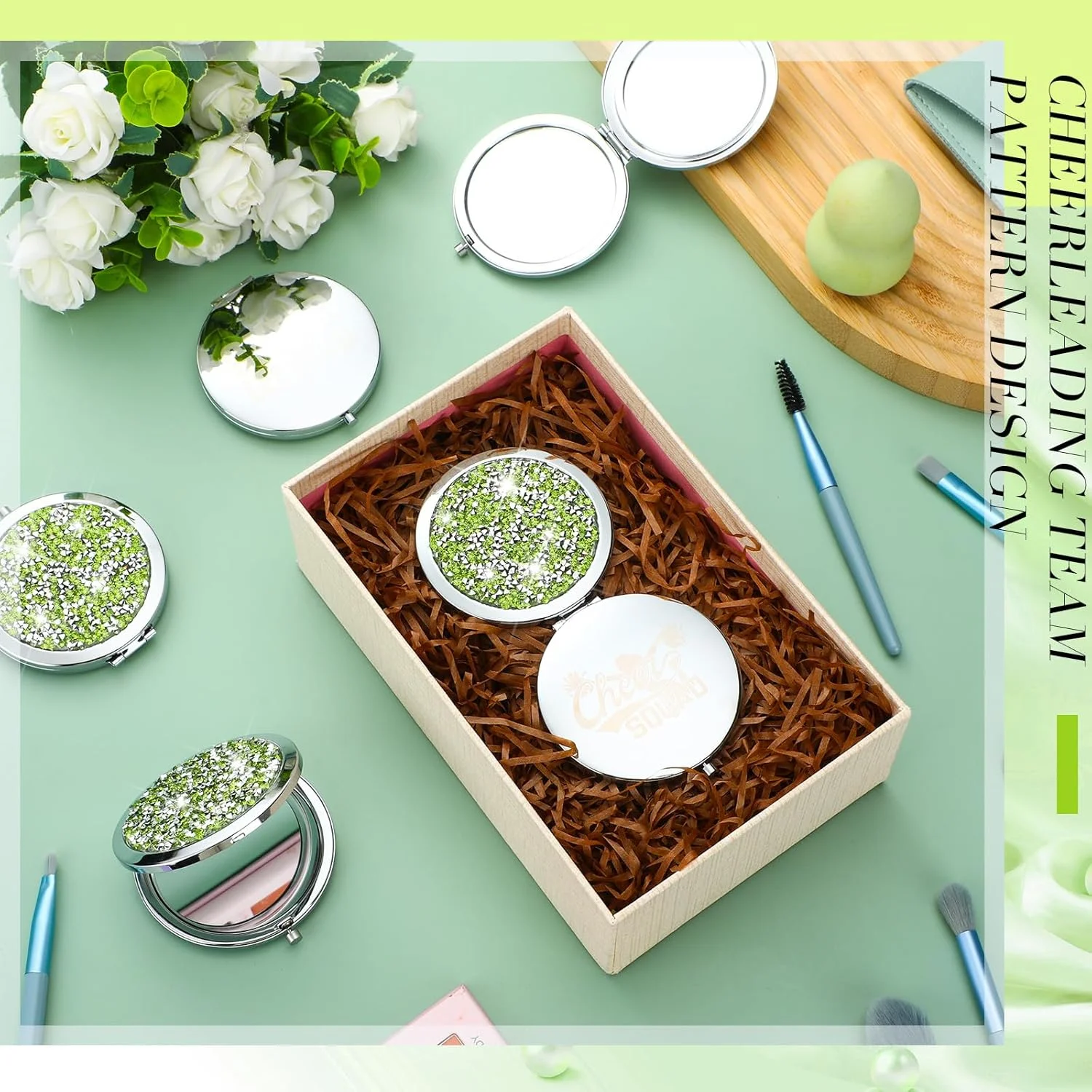 Sintuff 12 Pcs Cheer Gifts for Cheerleaders Cheerleading Compact Mirror Bulk Cheer for Coach Cheerleader Gifts Folding Pocket Cosmetic Purse Mirror for Cheer Team Mirror Accessories (Green, Silver) Sintuff 12 Pcs Cheer Gifts for Cheerleaders Cheerleading Compact Mirror Bulk Cheer for Coach Cheerleader Gifts Folding Pocket Cosmetic Purse Mirror for Cheer Team Mirror Accessories (Green, Silver)