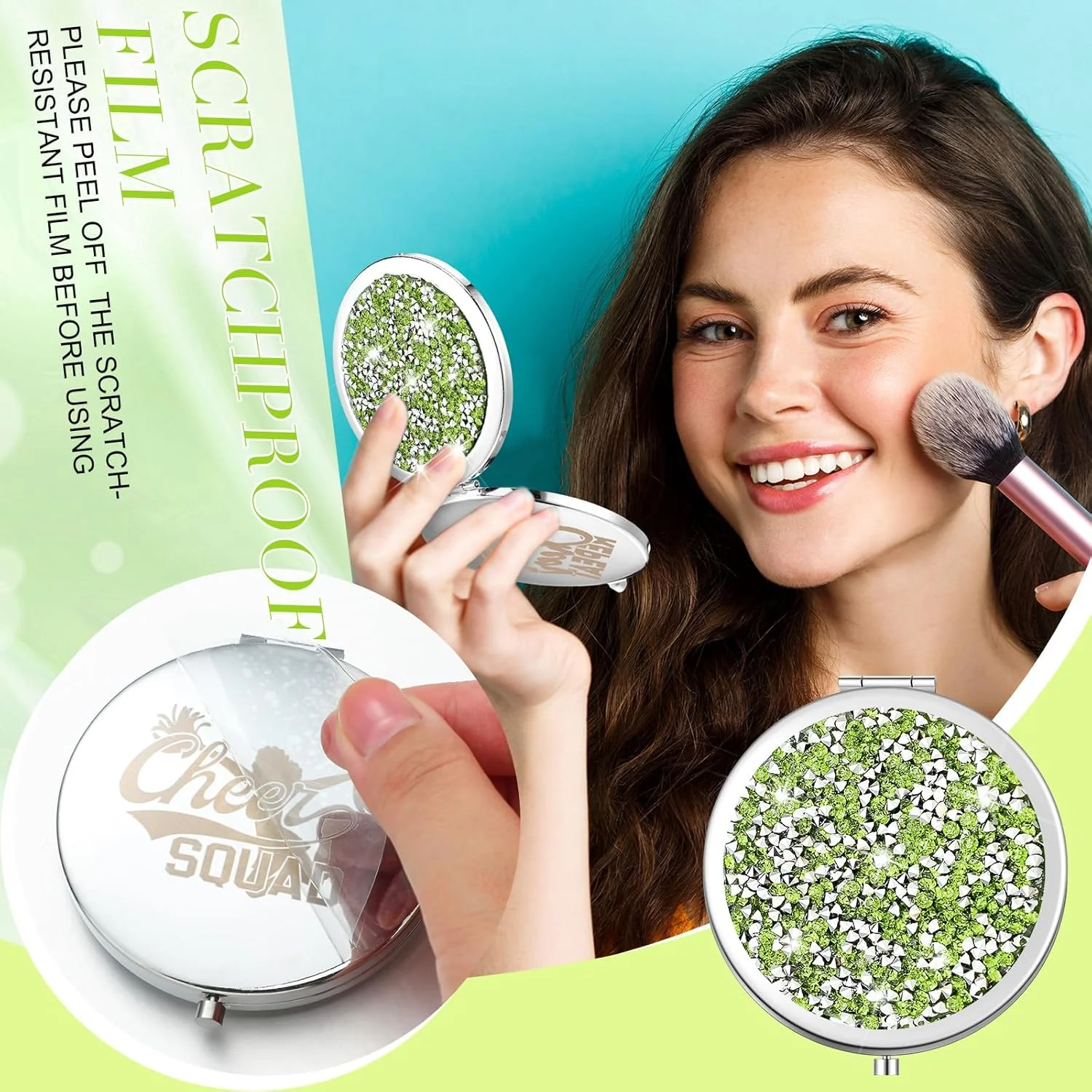 Sintuff 12 Pcs Cheer Gifts for Cheerleaders Cheerleading Compact Mirror Bulk Cheer for Coach Cheerleader Gifts Folding Pocket Cosmetic Purse Mirror for Cheer Team Mirror Accessories (Green, Silver) Sintuff 12 Pcs Cheer Gifts for Cheerleaders Cheerleading Compact Mirror Bulk Cheer for Coach Cheerleader Gifts Folding Pocket Cosmetic Purse Mirror for Cheer Team Mirror Accessories (Green, Silver)