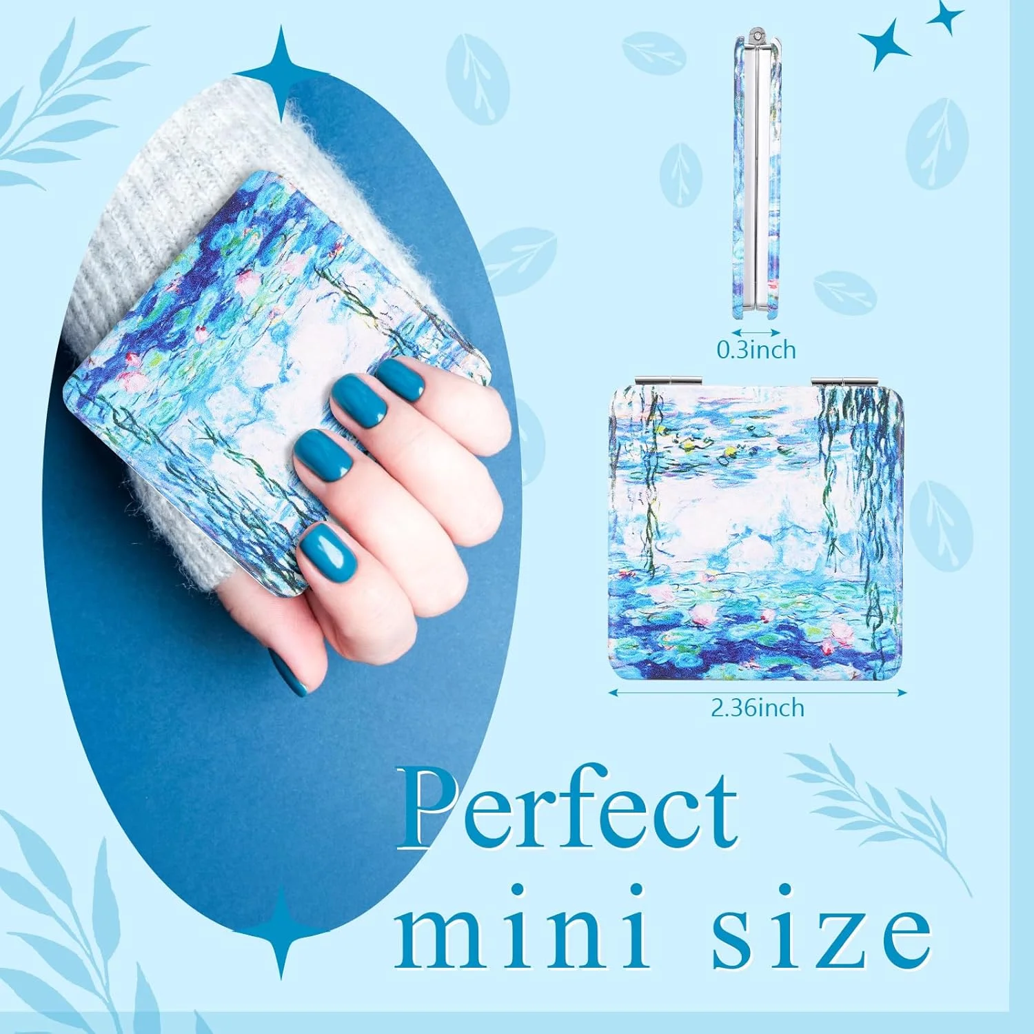 آینه آرایشی دو طرفه مربع چرمی Vercraft، بسته 8 عددی، آینه جیبی قابل حمل با بزرگنمایی 2X1X، هدیه هنری برای بانوان