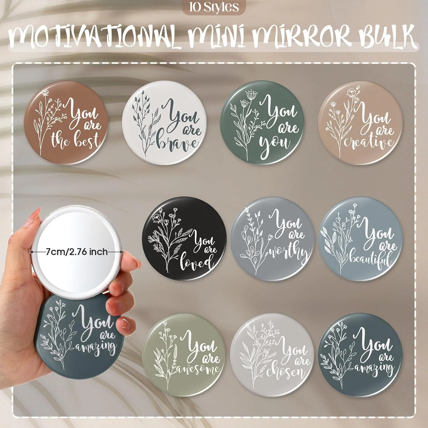 ورکرافت 20 عدد کیف آرایشی بوم الهام بخش هدیه قدردانی از کارمندان، آینه های فشرده، کیف لوازم آرایشی فله ای، آینه گرد قابل حمل، هدیه تشکر از زنان (بوهو)