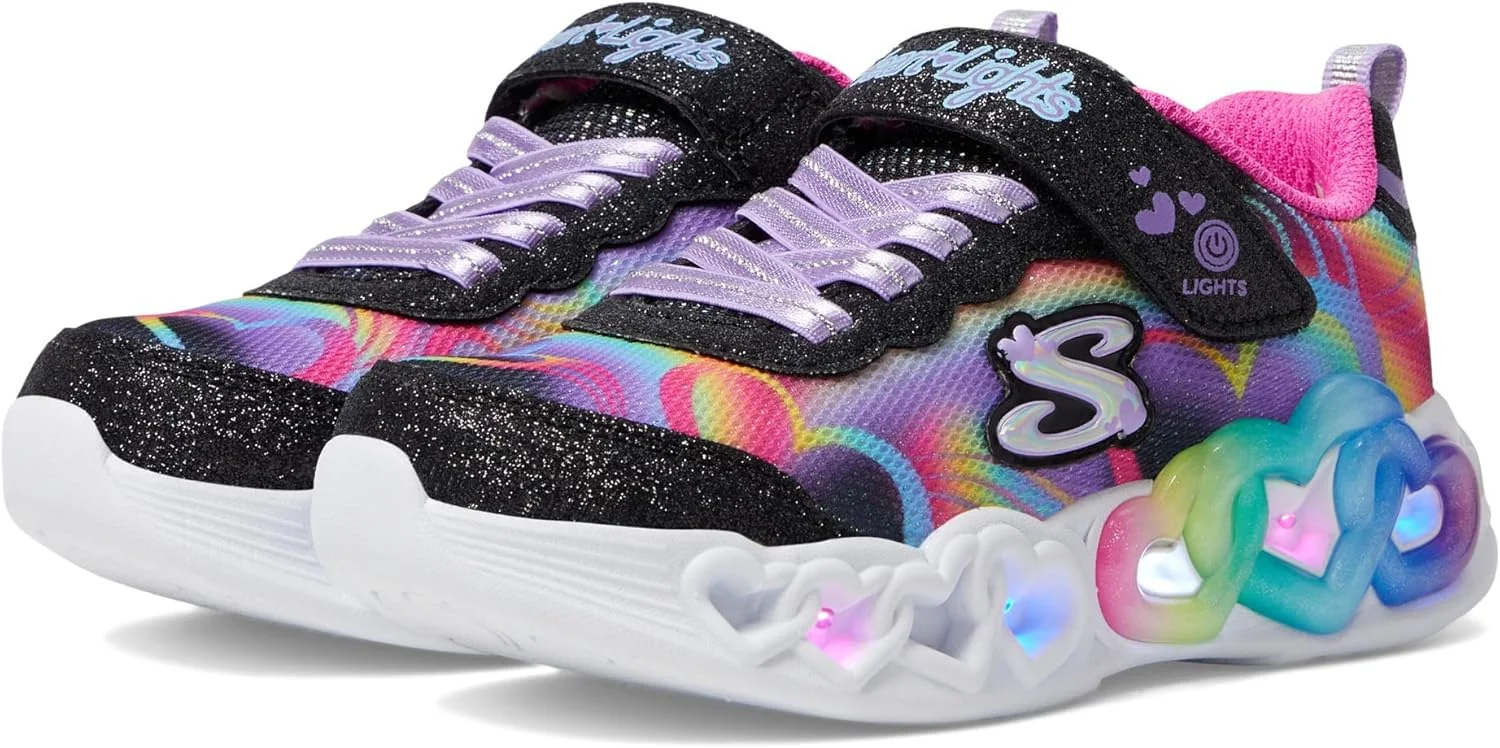 کفش دخترانه اسکیچرز مدل Infinite Heart Lights، مشکی/رنگی، سایز 3 کودک