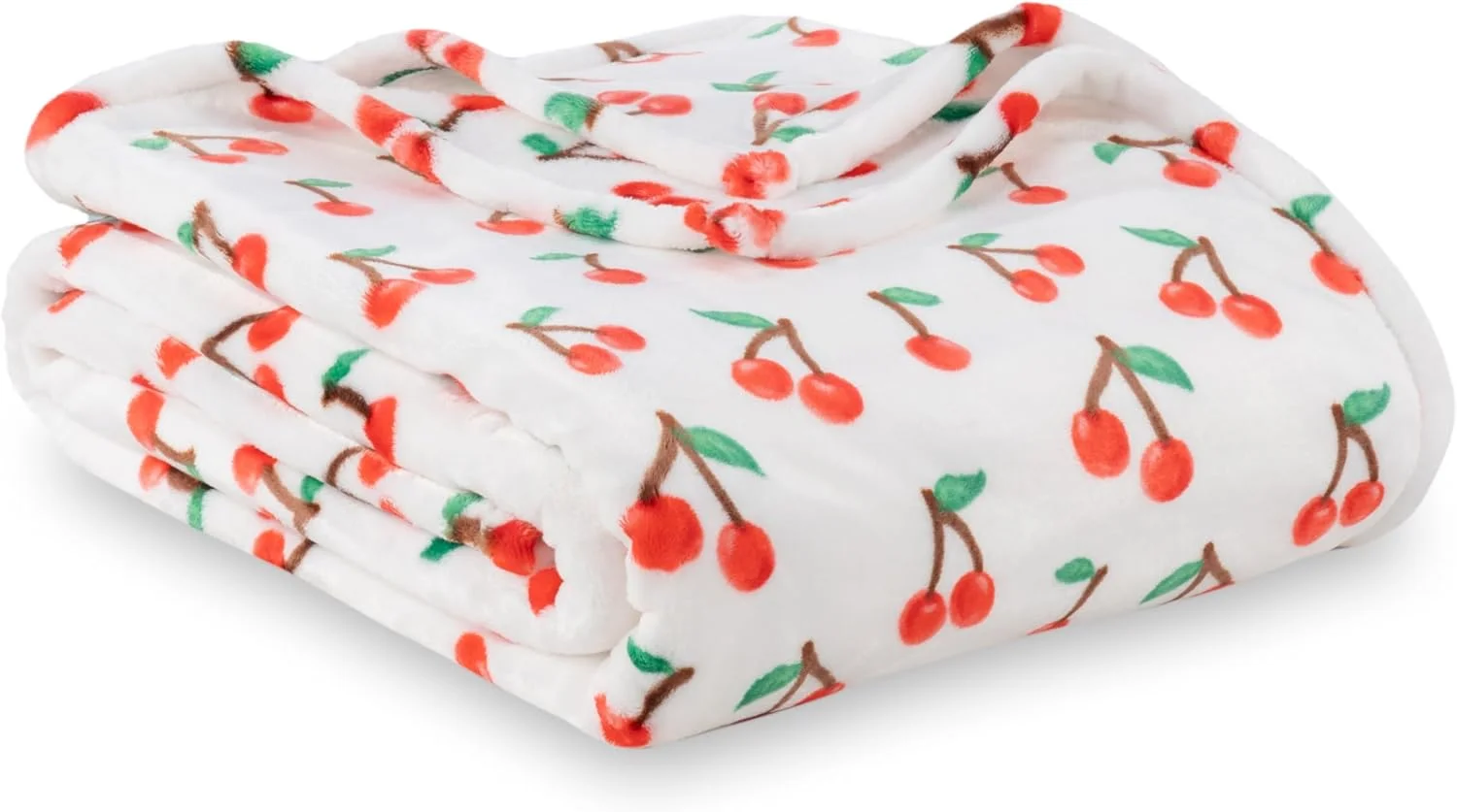 Berkshire Blanket-Classic Heavyweight Warm Soft Printed VelvetLoft® Plush Blanket, King Size Soft Fuzzy Blanket for Couch Sofa Bed, Cherries Toss White, 90in x 108in
