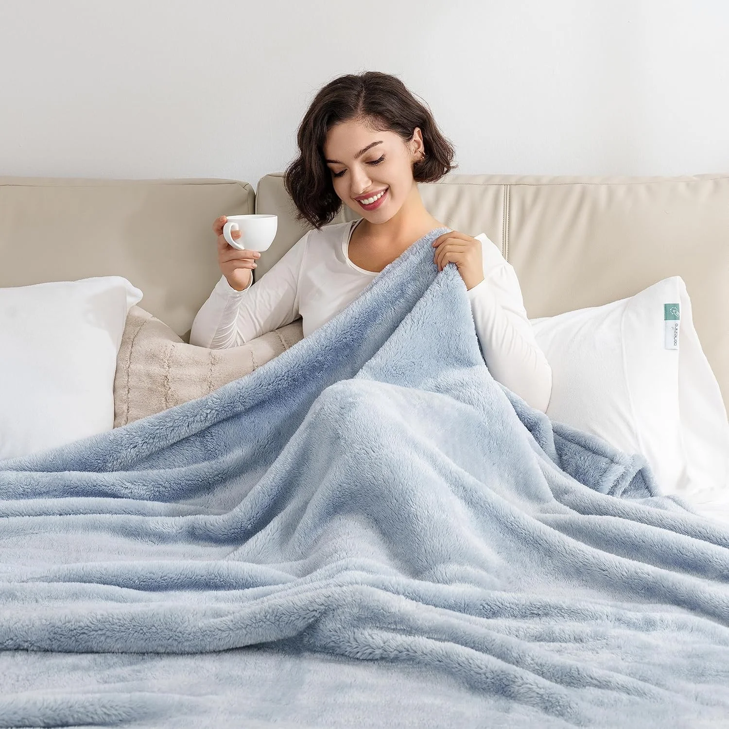Berkshire Blanket Classic Extra-Fluffy™ Plush Blanket,Queen Size Bed Blanket,Soft Fuzzy Fluffy Long Hair Blanket for Couch Sofa Bed,Blue Mist,90x90 Inches