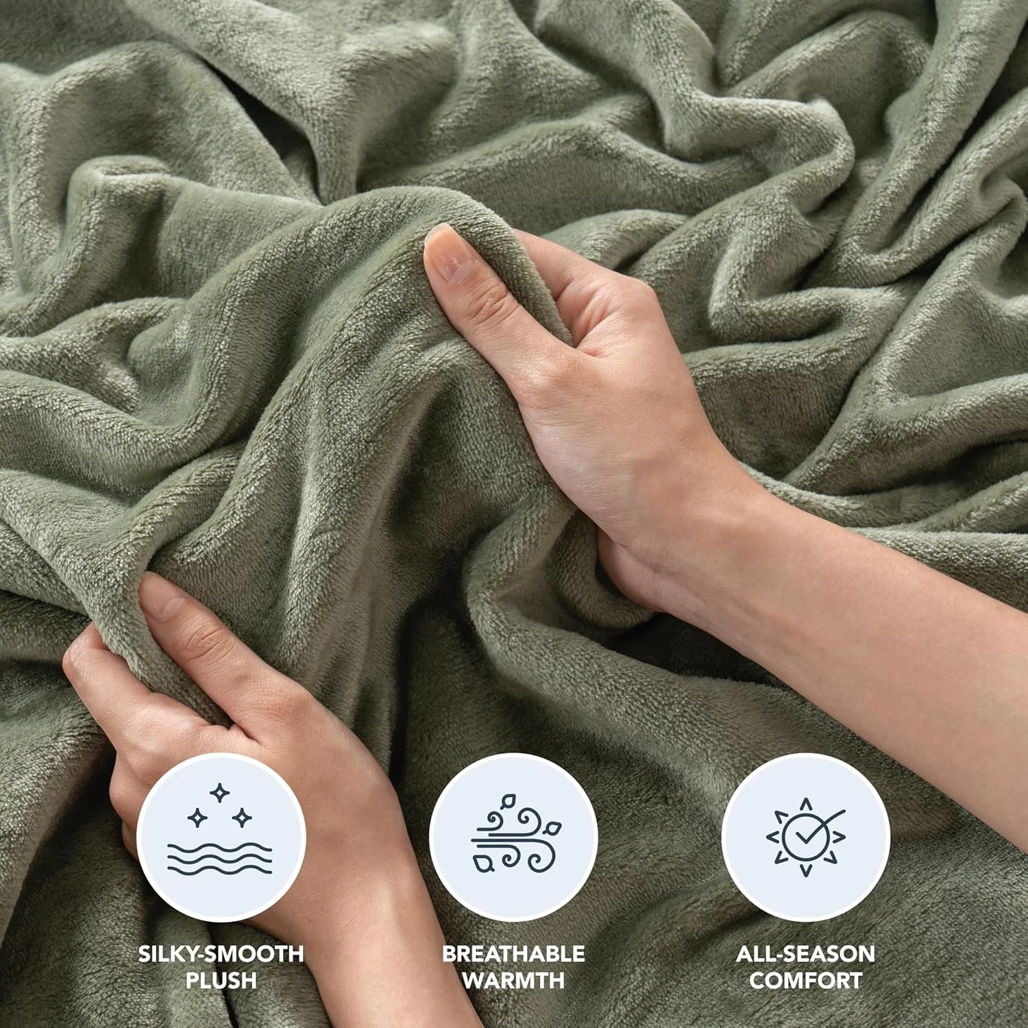 Berkshire Blanket Classic Velvetloft® Solid Blanket Queen Size, Lightweight Cozy Flannel Plush Blanket for Bed and Couch, Dark Sage, 90×90 Inches