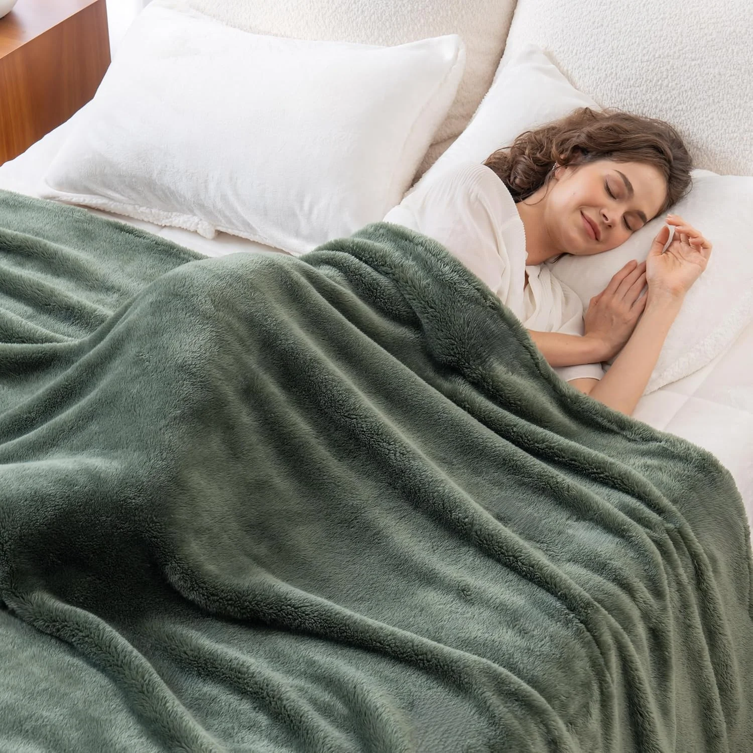Berkshire Blanket Classic Extra-Fluffy™ Plush Blanket,Twin Size Bed Blanket,Soft Fuzzy Fluffy Long Hair Blanket for Couch Sofa Bed,Dark Sage Green,60x92 Inches