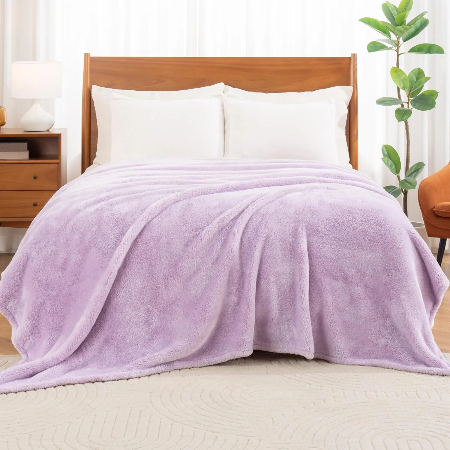 Berkshire Blanket Classic Extra-Fluffy™ Plush Blanket,Queen Size Bed Blanket,Soft Fuzzy Fluffy Long Hair Blanket for Couch Sofa Bed,Pastel Lilac Purple,90x90 Inches