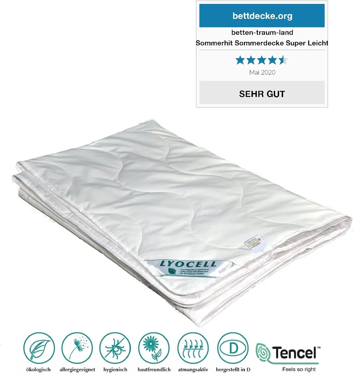 لحاف تابستانی فوق سبک بتن-تروم-لند، 100% لایوسل-تنسل طبیعی، پنبه، لایوسل، سفید، 240 x 220 سانتی متر