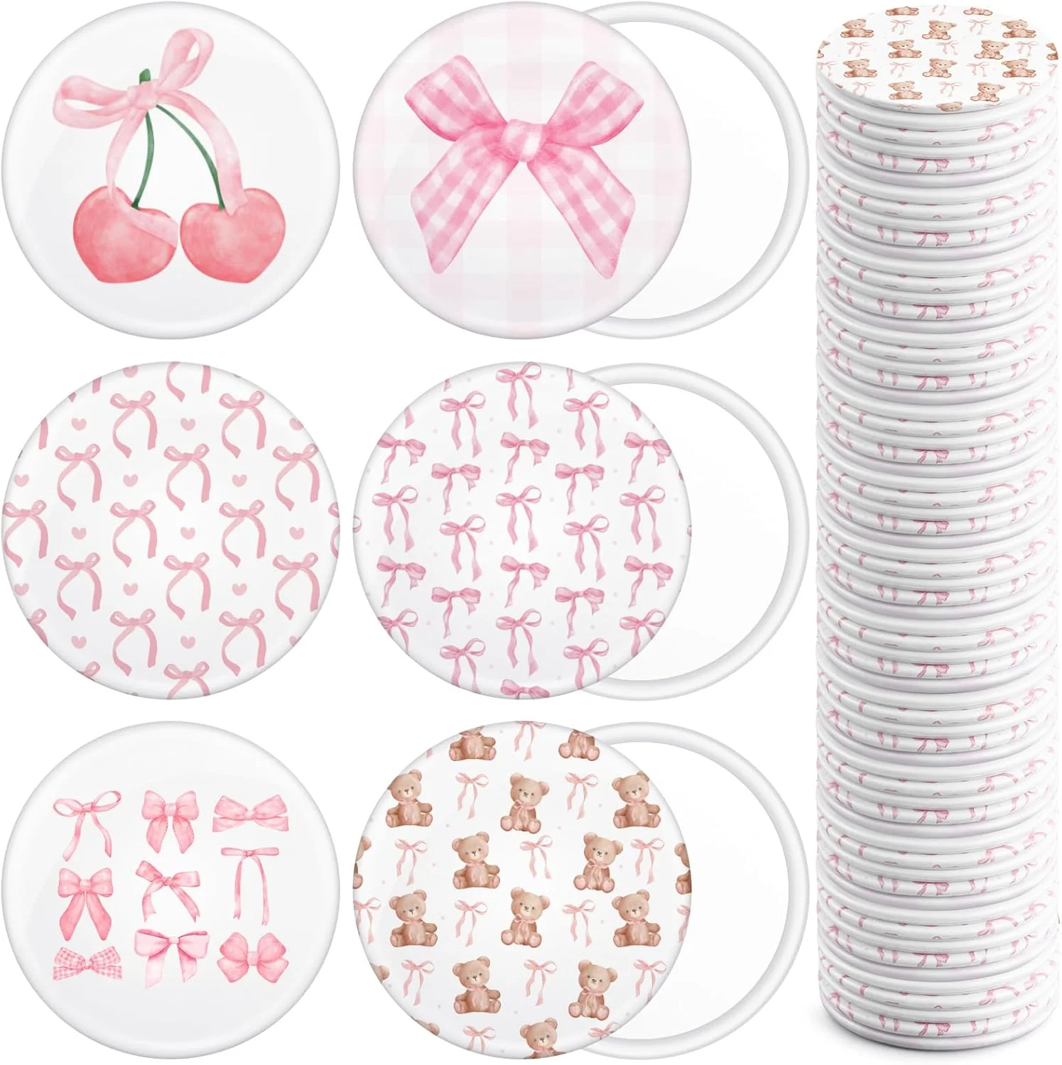 آینه های جیبی کوچک پاپیونی صورتی Yaomiao، 48 عدد، 6 مدل گرد، مناسب کیف پول، آینه آرایشی مسافرتی قابل حمل کوچک کننده، هدیه زیبایی شناسی برای مهمانی عروس خانم ها