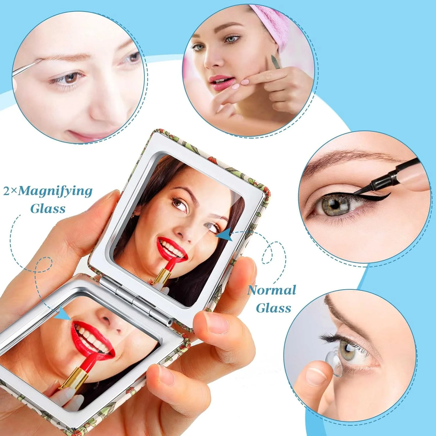 آینه جیبی طرح ماندالا Yalikop، آینه آرایشی کوچک مسافرتی، لوازم جانبی جمع و جور کیف پول، آینه جیبی دو طرفه بزرگنمایی زیبایی، آینه دستی تاشو چرمی PU قابل حمل برای زنان (12 عدد)