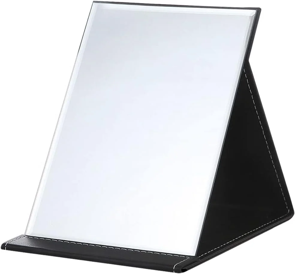 آینه آرایشی تاشو YAVO-EU، 25.5 x 18 سانتی متر، آینه تاشو چرمی PU، آینه آرایشی قابل حمل ایده آل برای مسافرت و استفاده در منزل