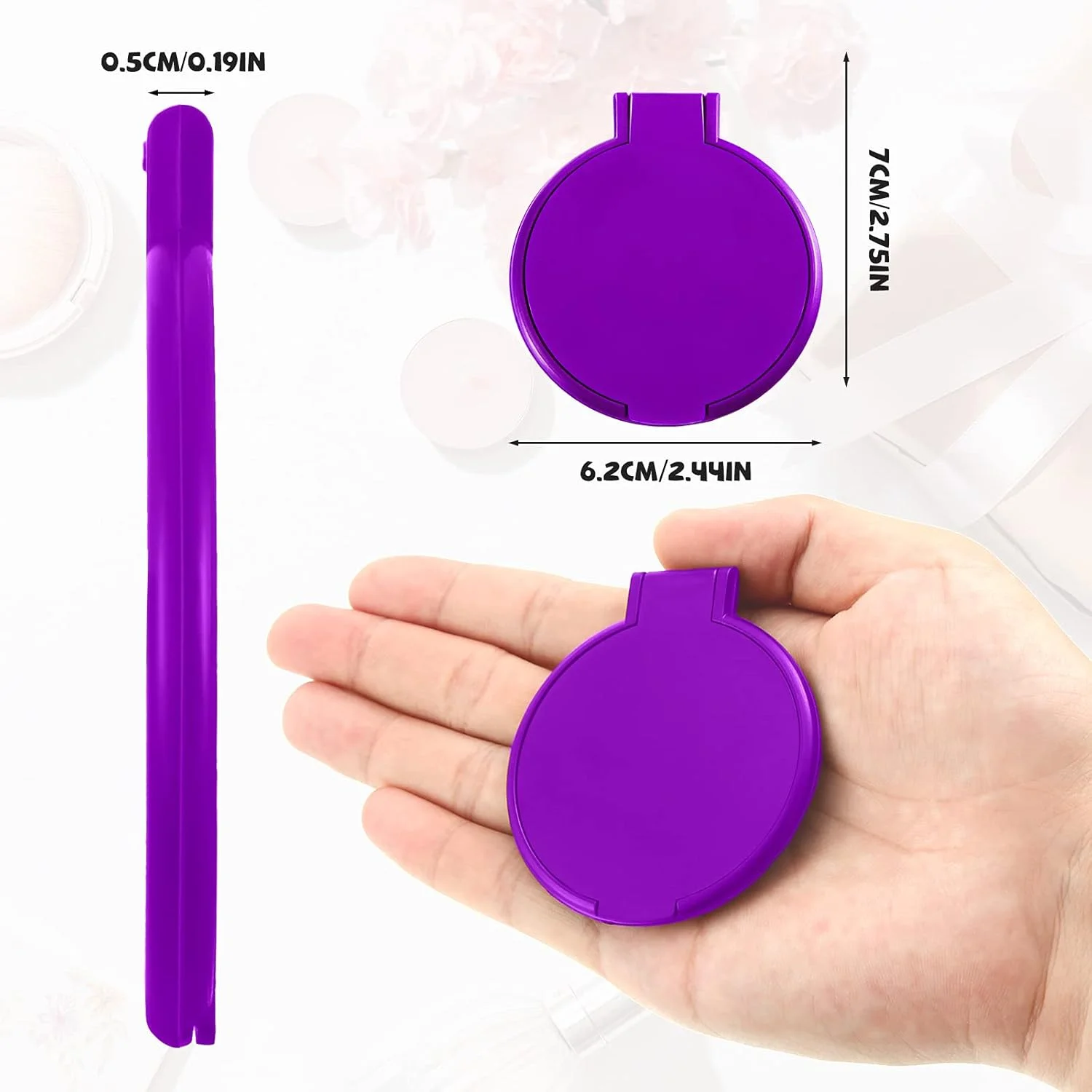 آینه آرایشی فشرده یلیکوپ 36 عددی، آینه کوچک گرد تاشو قابل حمل برای کیف پول، مناسب استفاده روزانه بانوان در سفر (صورتی، بنفش، سبز، آبی)