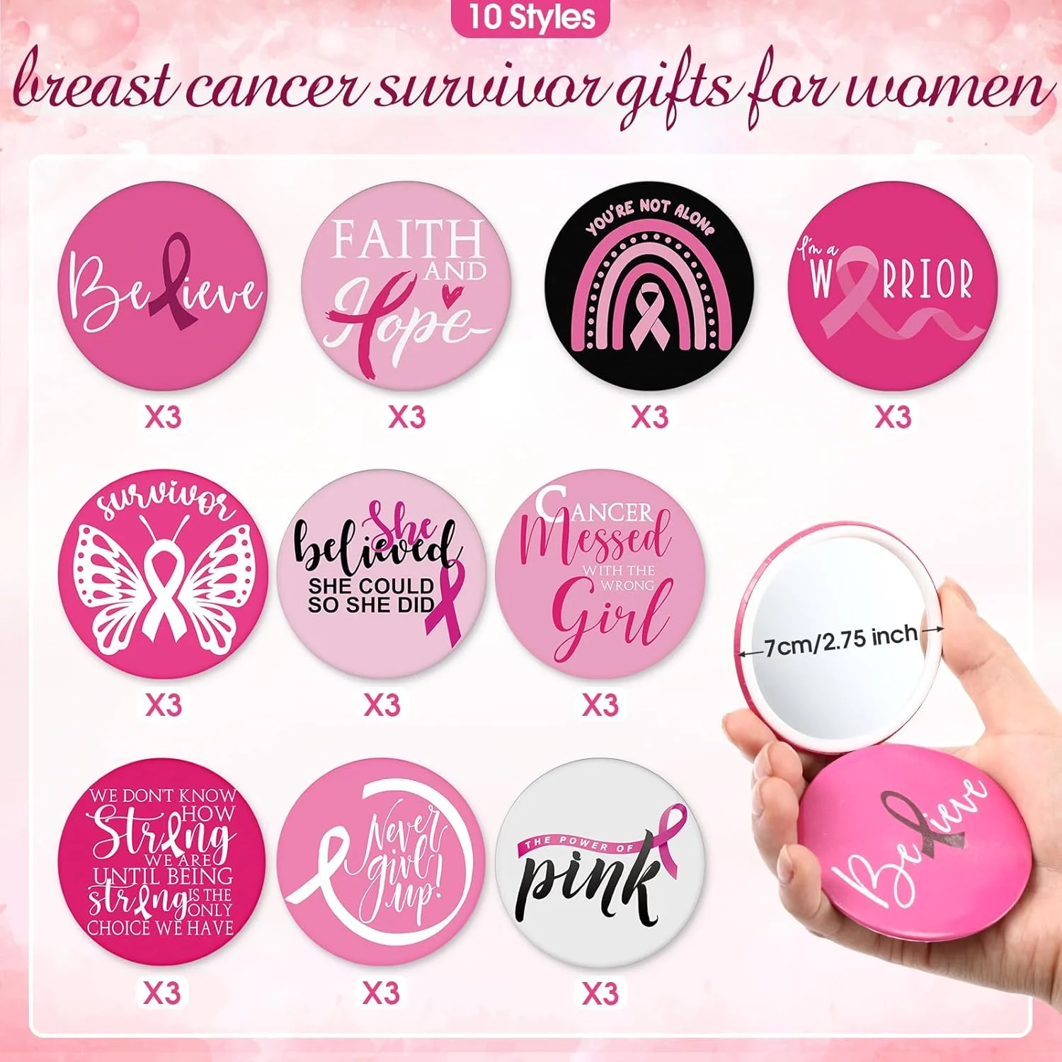 Wonderjune 30 Pcs Breast Cancer Awareness Gifts Pocket Mirror Bulk Portable Travel Mirrors Pink Ribbon Makeup Mirror Breast Cancer Awareness Compact Mirror for Women Cancer Survivor Gift Wonderjune 30 Pcs Breast Cancer Awareness Gifts Pocket Mirror Bulk Portable Travel Mirrors Pink Ribbon Makeup Mirror Breast Cancer Awareness Compact Mirror for Women Cancer Survivor Gift