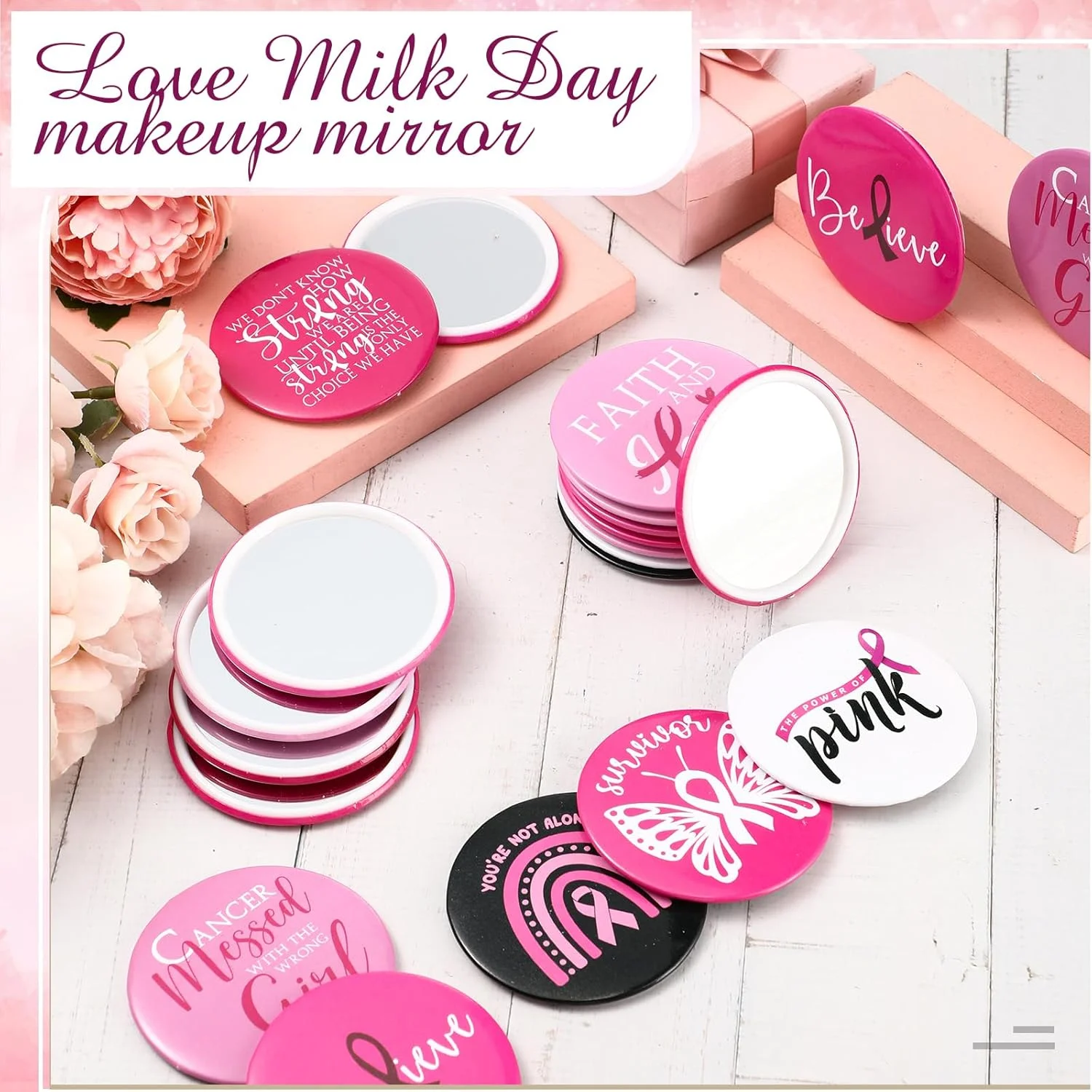 Wonderjune 30 Pcs Breast Cancer Awareness Gifts Pocket Mirror Bulk Portable Travel Mirrors Pink Ribbon Makeup Mirror Breast Cancer Awareness Compact Mirror for Women Cancer Survivor Gift Wonderjune 30 Pcs Breast Cancer Awareness Gifts Pocket Mirror Bulk Portable Travel Mirrors Pink Ribbon Makeup Mirror Breast Cancer Awareness Compact Mirror for Women Cancer Survivor Gift
