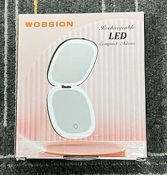 آینه مسافرتی چراغ دار Wobsion، آینه بزرگنمایی فشرده 1x/10x قابل شارژ، آینه جیبی با قابلیت تنظیم نور، آینه دو طرفه دستی با چراغ، سایز مسافرتی 4 اینچی، قابل حمل برای کیف دستی، کیف پول، هدیه، مشکی