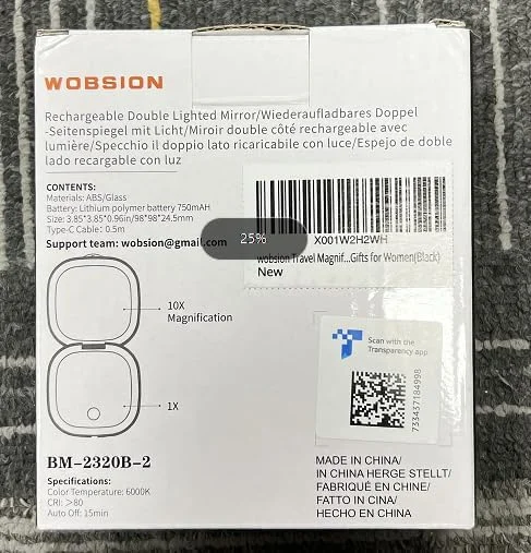 آینه مسافرتی چراغ دار Wobsion، آینه بزرگنمایی فشرده 1x/10x قابل شارژ، آینه جیبی با قابلیت تنظیم نور، آینه دو طرفه دستی با چراغ، سایز مسافرتی 4 اینچی، قابل حمل برای کیف دستی، کیف پول، هدیه، مشکی