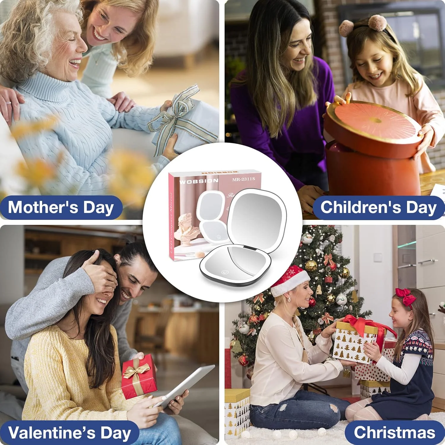 wobsion Travel Mirror with Light, Rechargeable 1x/10x Compact Magnifying Mirror, Dimmable Pocket Mirror,Handheld 2-Side Mirror with Light,3.5 inch Travel Size,Portable for Handbag,Purse,Gift,Black