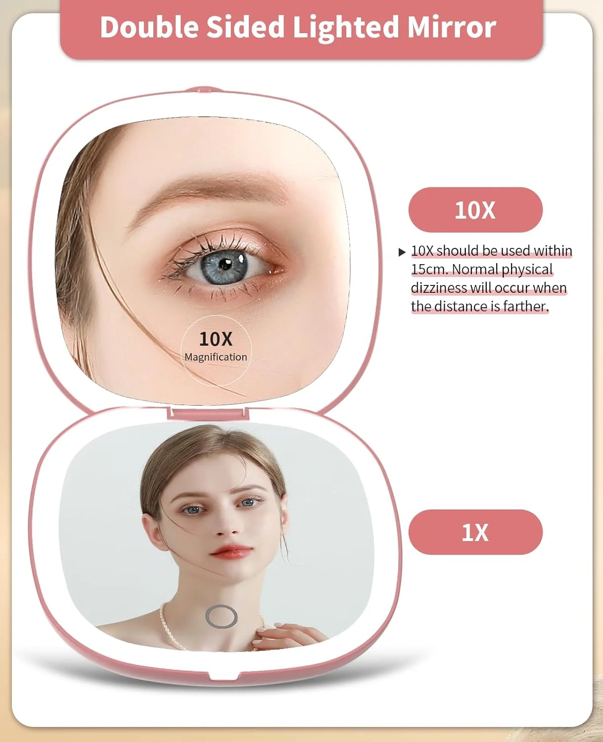 آینه آرایشی LED جیبی WOBSION با بزرگنمایی 1X/10X و نور، آینه مسافرتی کوچک قابل حمل با نور و شارژ USB، آینه دستی دو طرفه با قابلیت تنظیم نور 750 میلی آمپر ساعت برای آرایش، رزگلد آینه آرایشی LED جیبی WOBSION با بزرگنمایی 1X/10X و نور، آینه مسافرتی کوچک قابل حمل با نور و شارژ USB، آینه دستی دو طرفه با قابلیت تنظیم نور 750 میلی آمپر ساعت برای آرایش، رزگلد